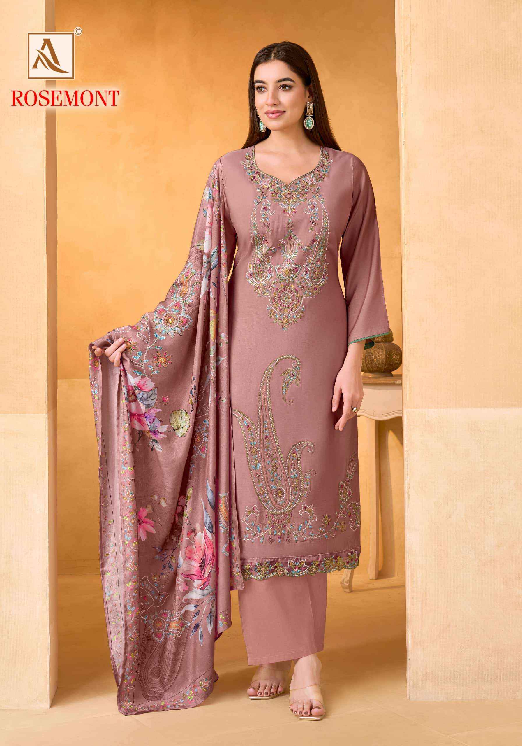 Alok Suit Rosemont Fancy Muslin Salwar Suit _ Surat Wholesale Market Price ( 6 Pcs Catalog )