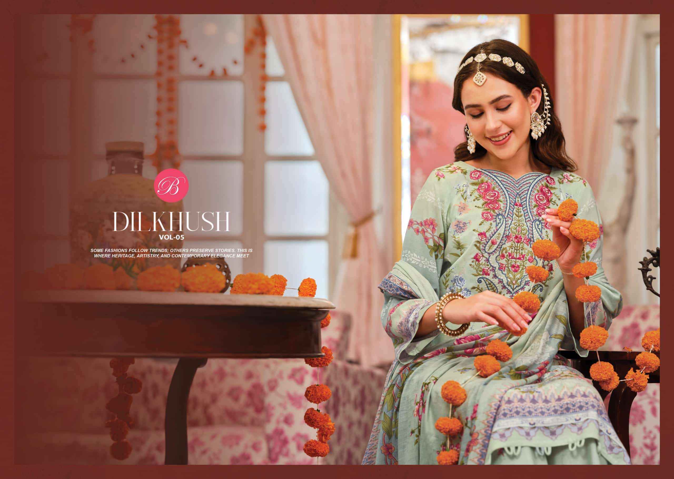 Belliza Designer Dilkhush Vol 5 Rayon Suits Wholesale | surat cloth market ( 8 Pcs Catalogue )