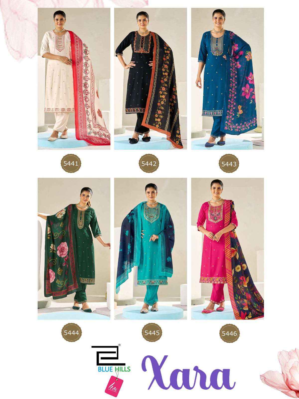 Blue Hills Xara Readymade Fancy 3 Piece Suit  _ Surat Wholesale Market Price ( 6 Pcs Catalog )
