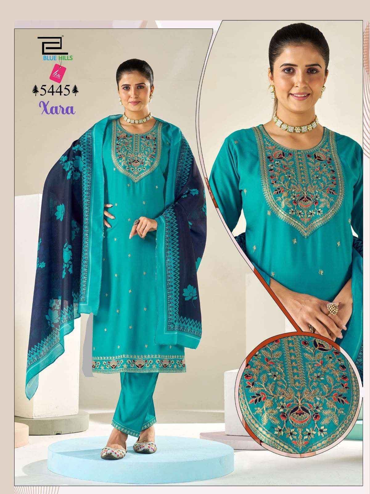 Blue Hills Xara Readymade Fancy 3 Piece Suit  _ Surat Wholesale Market Price ( 6 Pcs Catalog )