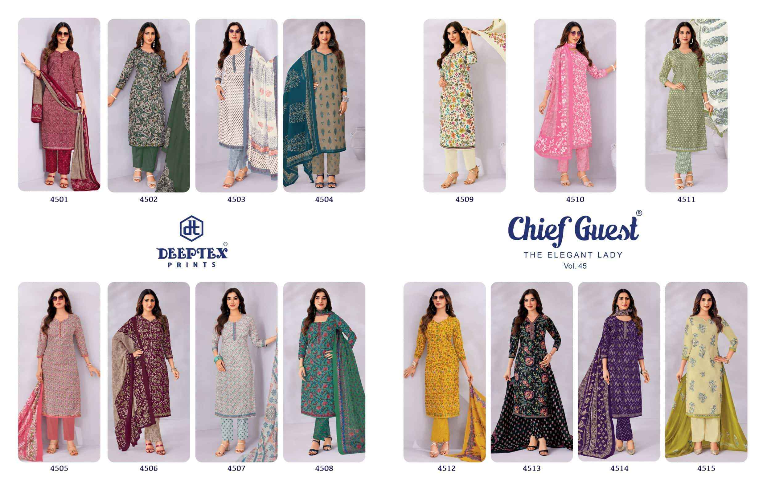 Deeptex Chief Guest Vol 45 Unstitch Cotton Salwar Kameez _ Wholesale Surat Market Price ( 15 Pcs Catalog )