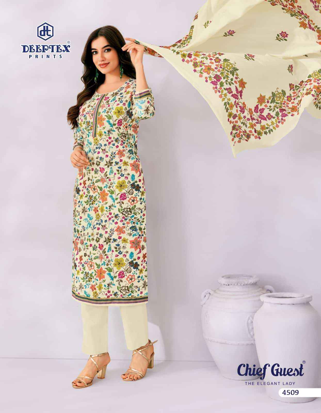 Deeptex Chief Guest Vol 45 Unstitch Cotton Salwar Kameez _ Wholesale Surat Market Price ( 15 Pcs Catalog )