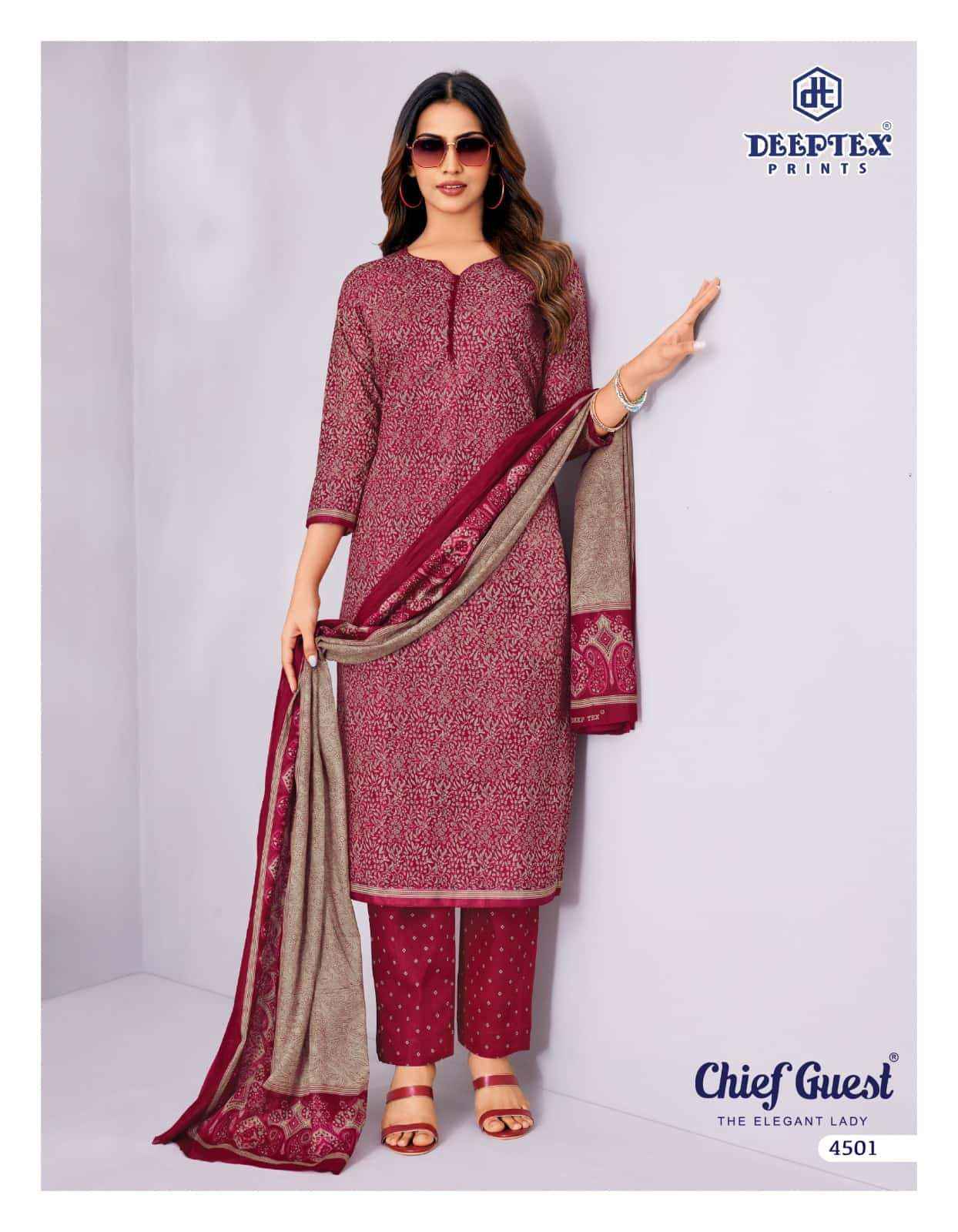 Deeptex Chief Guest Vol 45 Unstitch Cotton Salwar Kameez _ Wholesale Surat Market Price ( 15 Pcs Catalog )