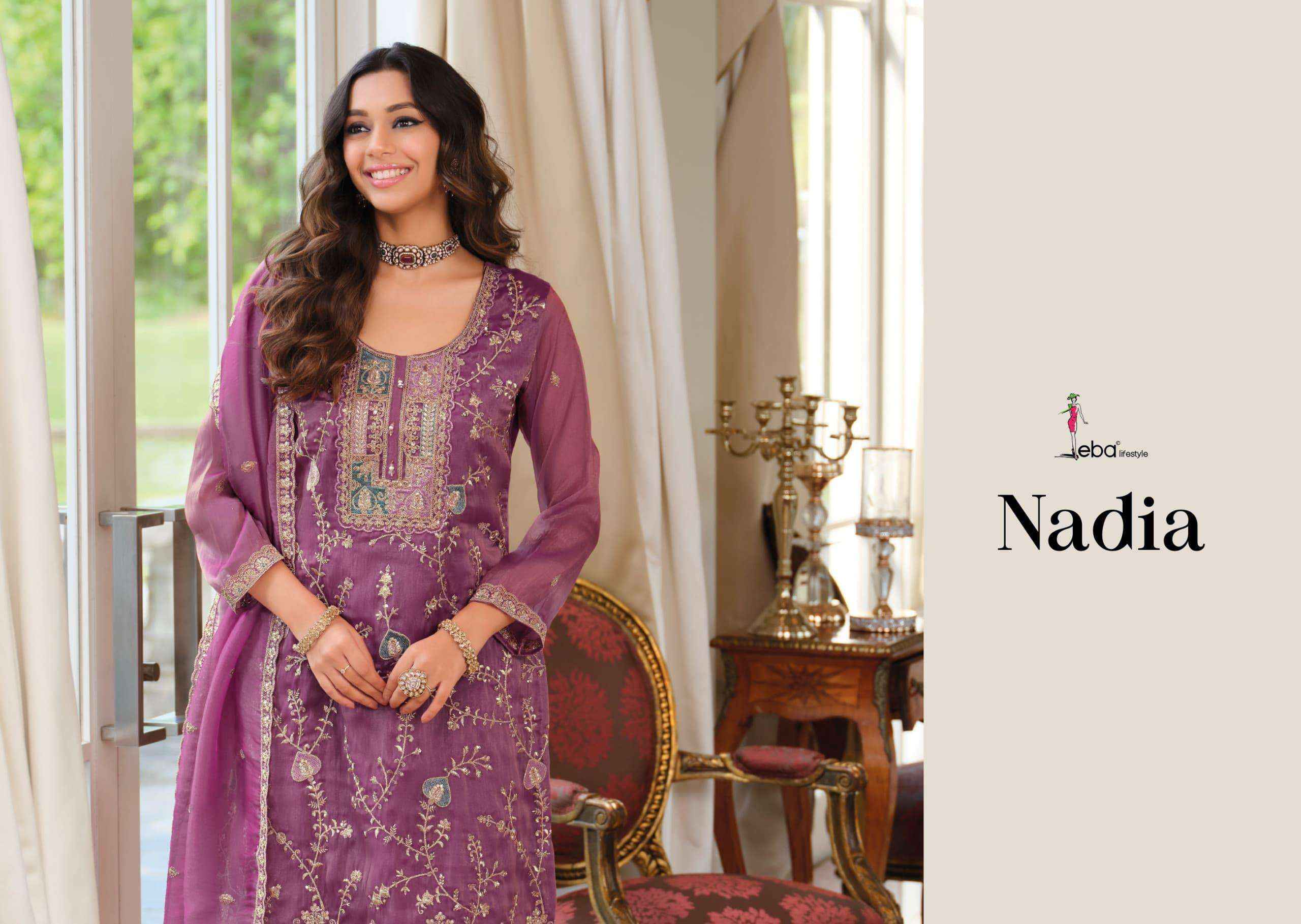 Eba LIfestyle Nadia Partywear Style Palazzo 3 Pec Suit _ Surat Wholesale Market Price ( 3 Pcs Catalog )