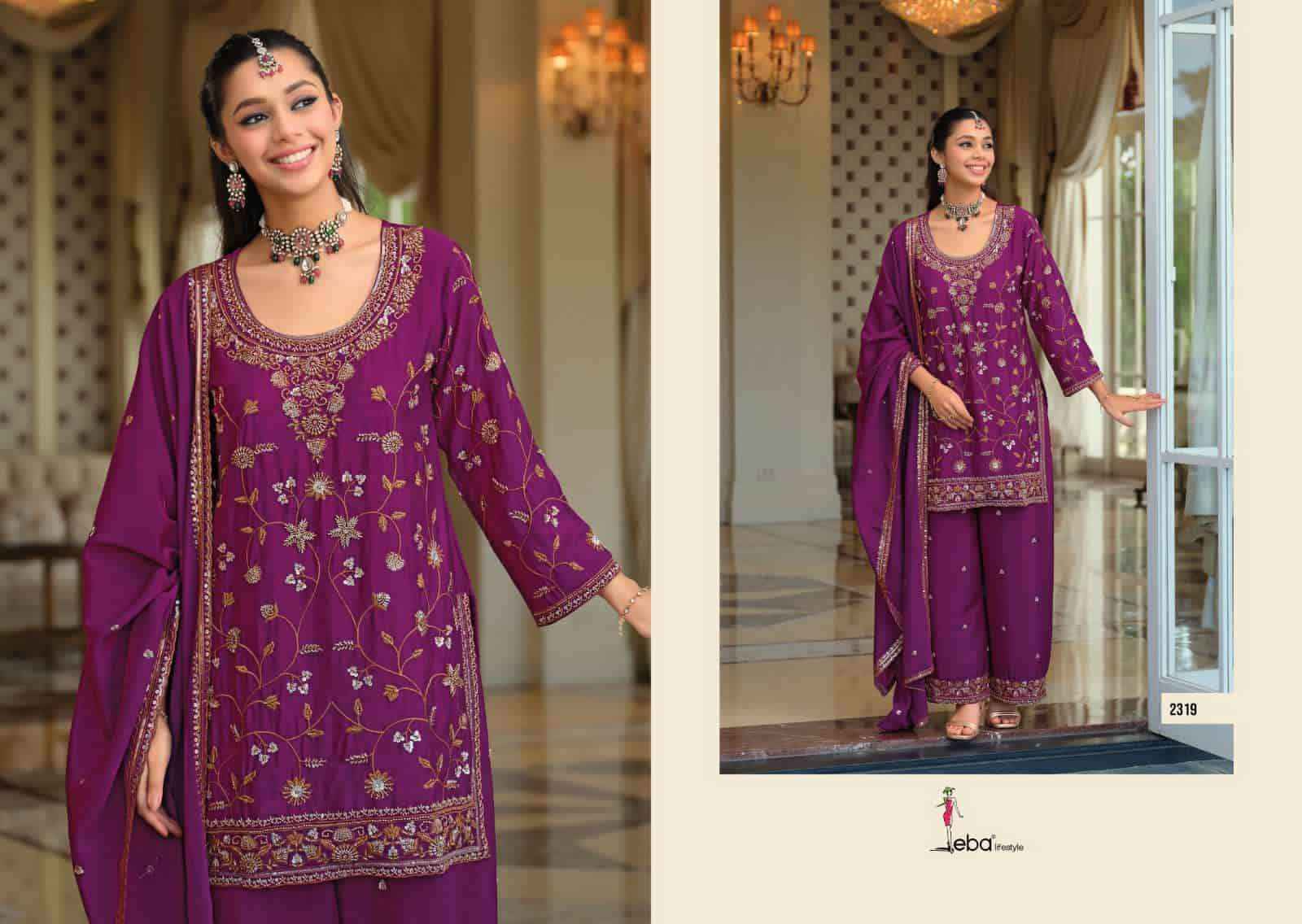 Eba Lifestyle Tasroop Partywear Style 3 Piece Palazzo Suit _ Surat Wholesale Market Price ( 3 Pcs Catalog )