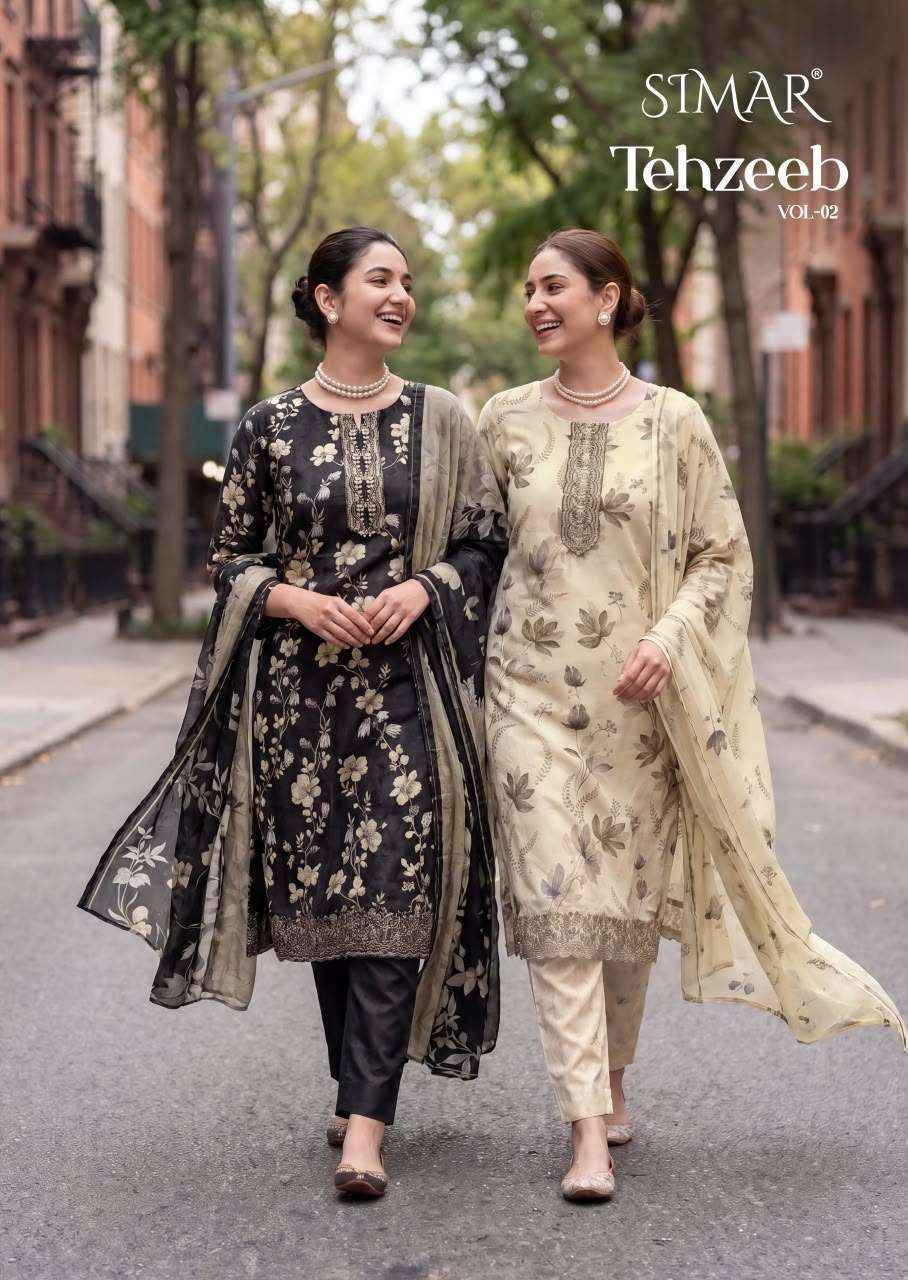 Glossy Simar Tehzeeb Vol 2 Premium Designs Muslin Salwar Suit _ Wholesale Surat Market Price ( 4 Pcs Catalog )