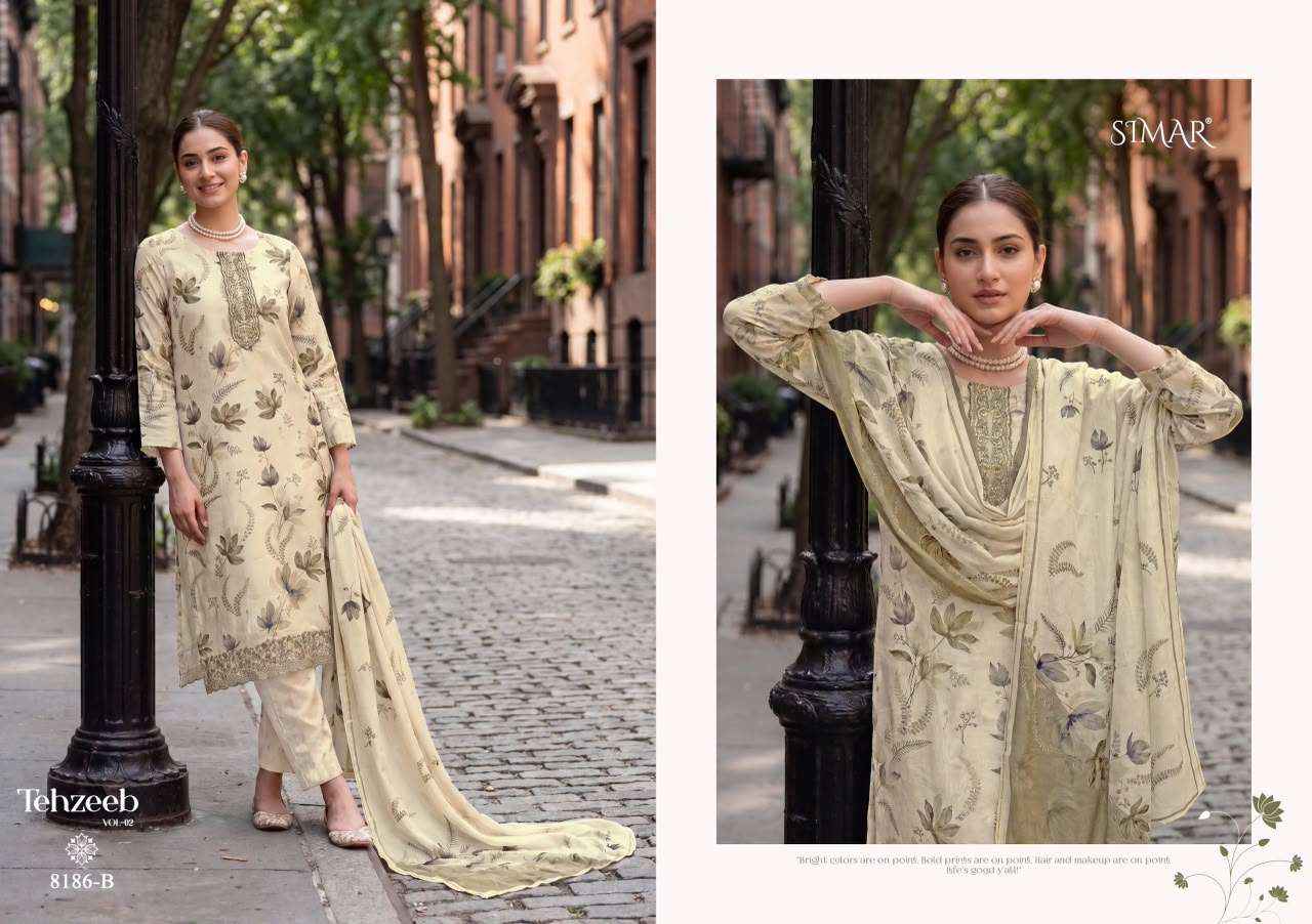 Glossy Simar Tehzeeb Vol 2 Premium Designs Muslin Salwar Suit _ Wholesale Surat Market Price ( 4 Pcs Catalog )