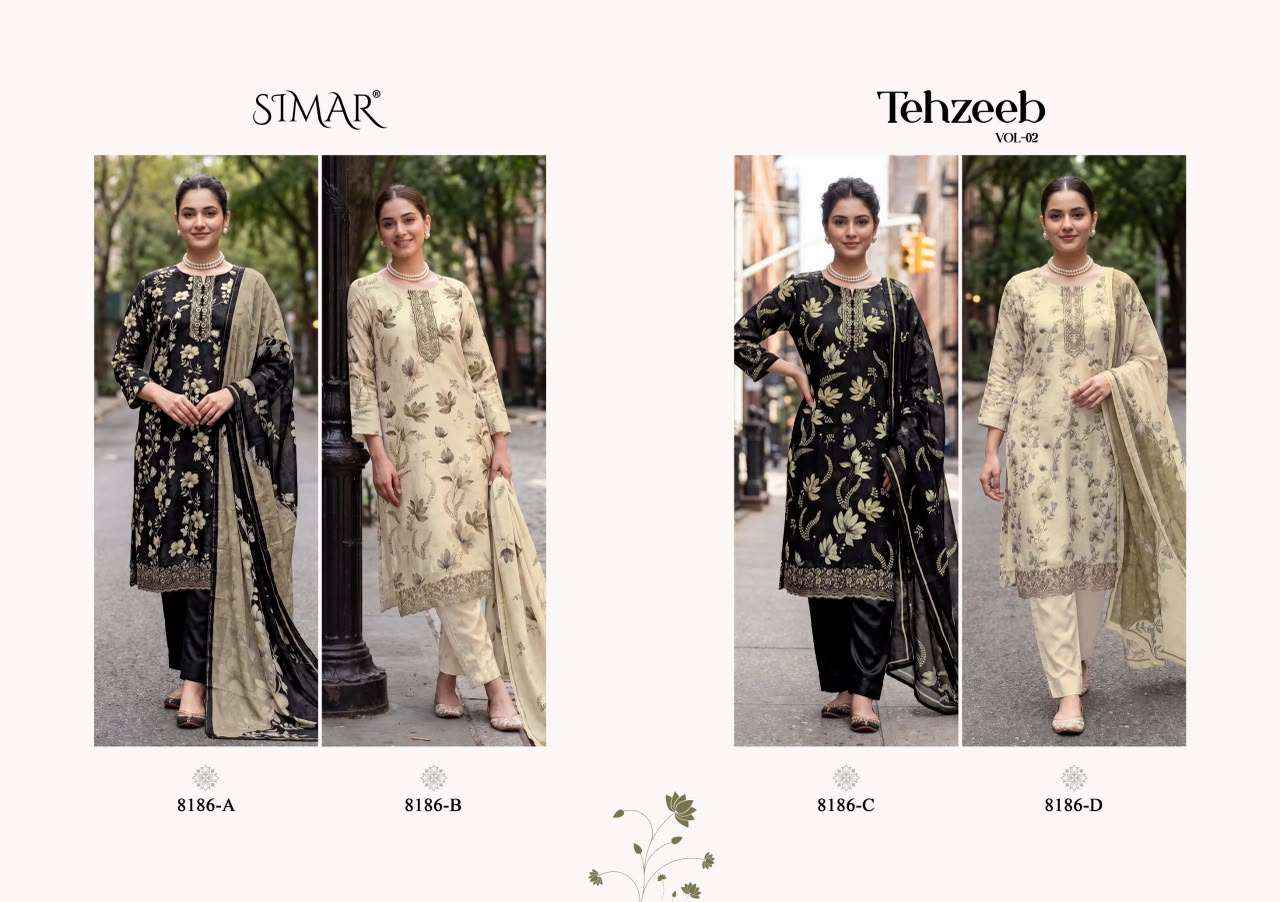 Glossy Simar Tehzeeb Vol 2 Premium Designs Muslin Salwar Suit _ Wholesale Surat Market Price ( 4 Pcs Catalog )
