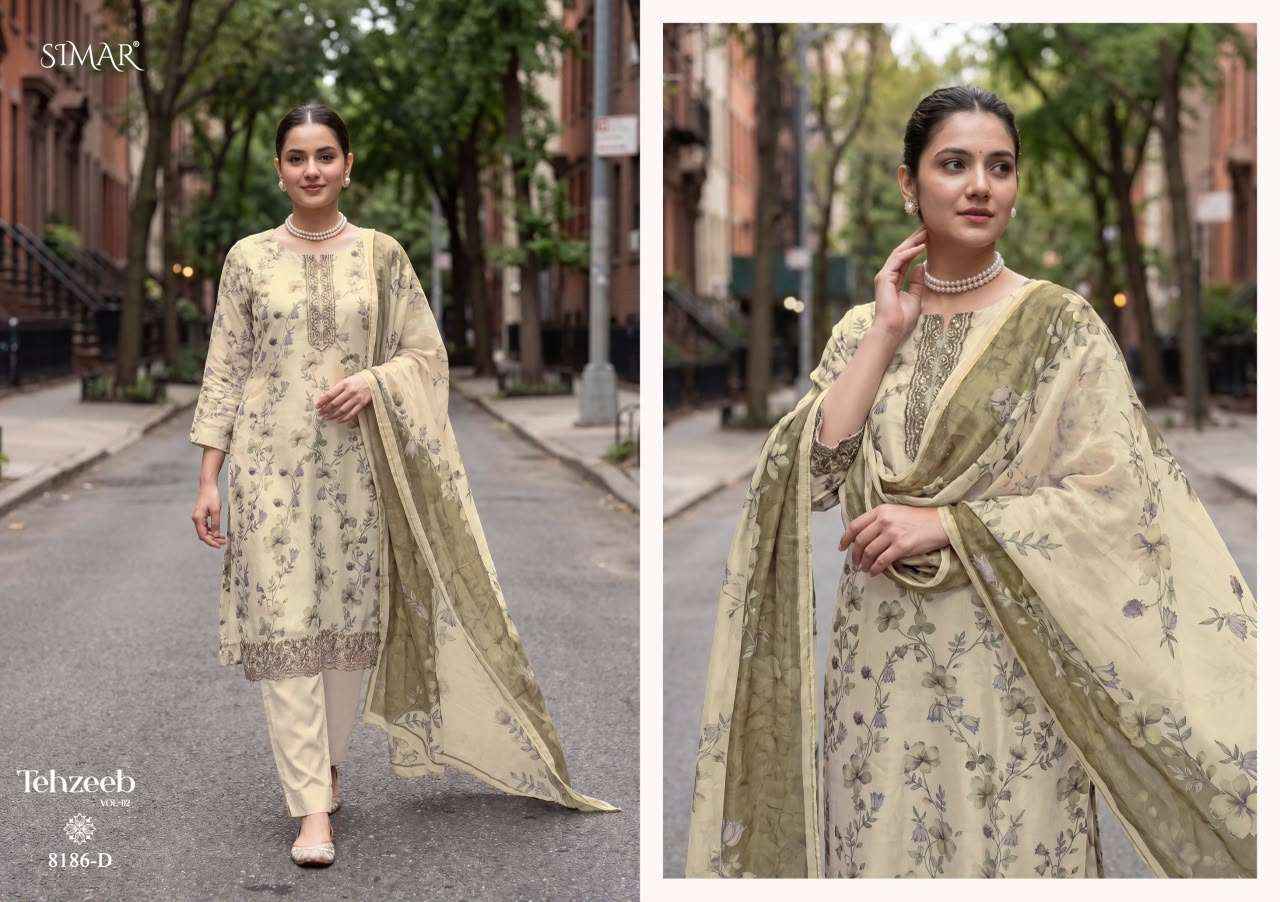 Glossy Simar Tehzeeb Vol 2 Premium Designs Muslin Salwar Suit _ Wholesale Surat Market Price ( 4 Pcs Catalog )