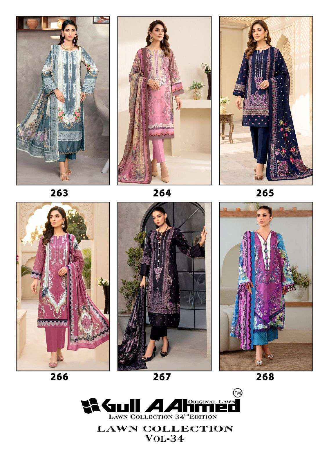Gull Ahmed Lawn Collection Vol 34 Cambric Cotton Dress Material (6 Pcs Catalogue)