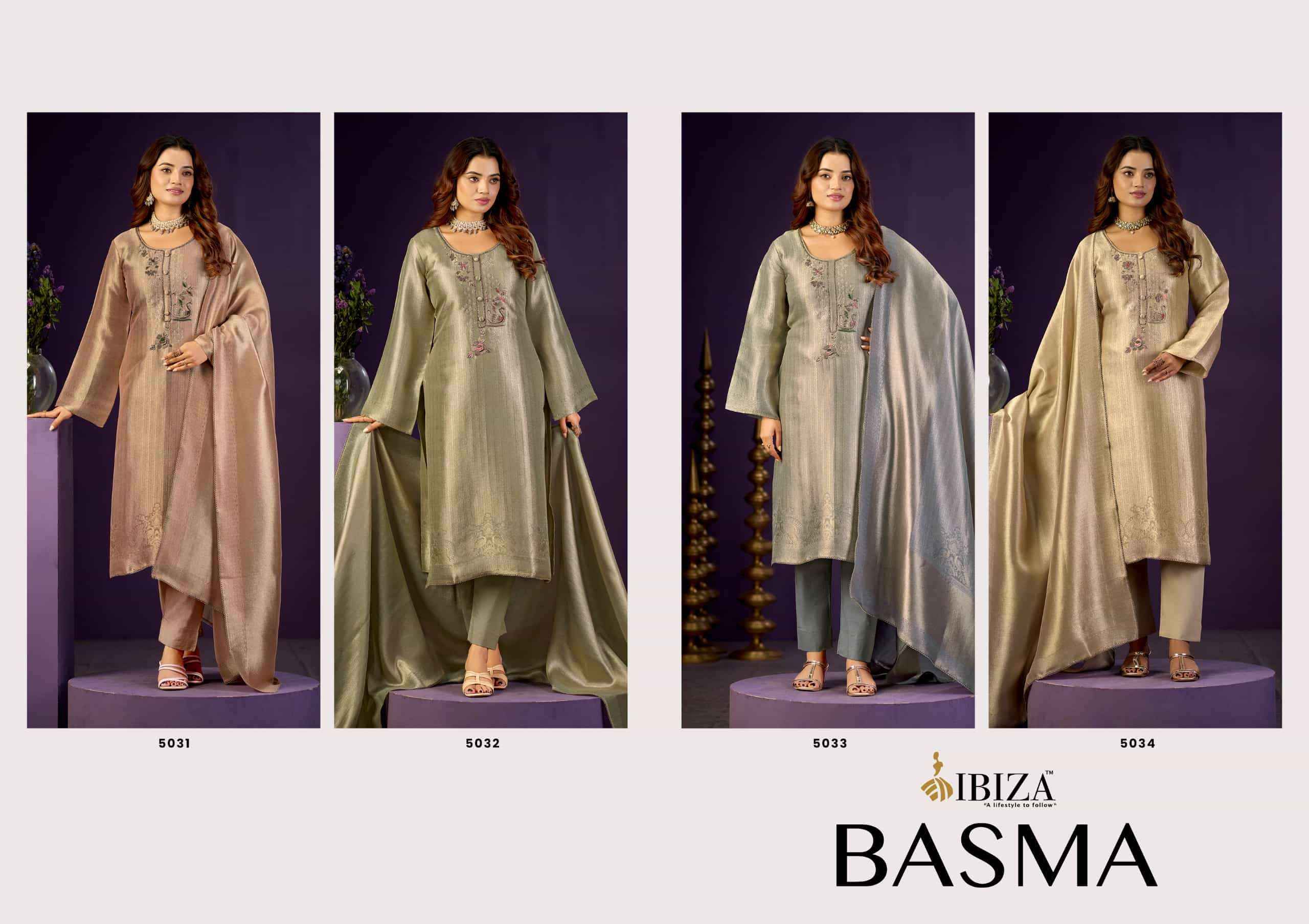 Ibiza Basma Designer Jacquard Partywear Salwar Suit _ Surat Wholesale Market Price ( 4 Pcs Catalog )
