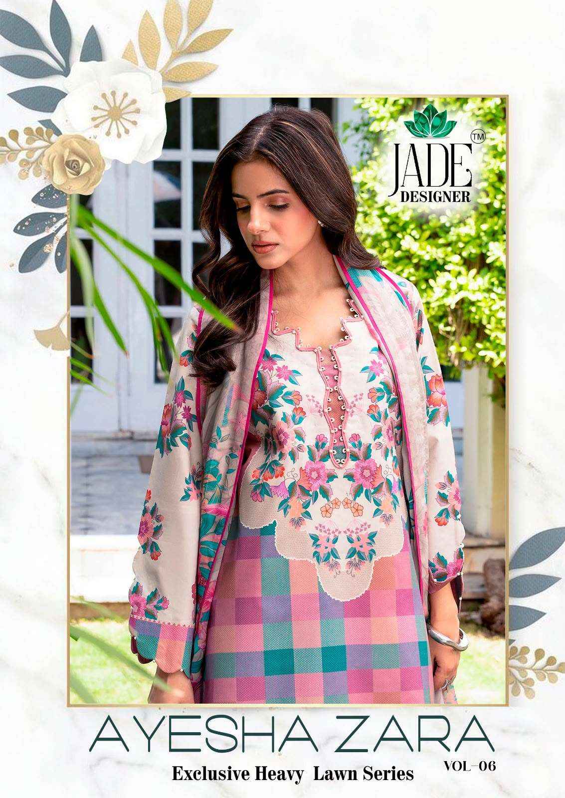 Jade Ayesha Zara Vol 6 Karachi Print Lawn Cotton Salwar Kameez _ Surat Wholesale Market Price ( 6 Pcs Catalog )