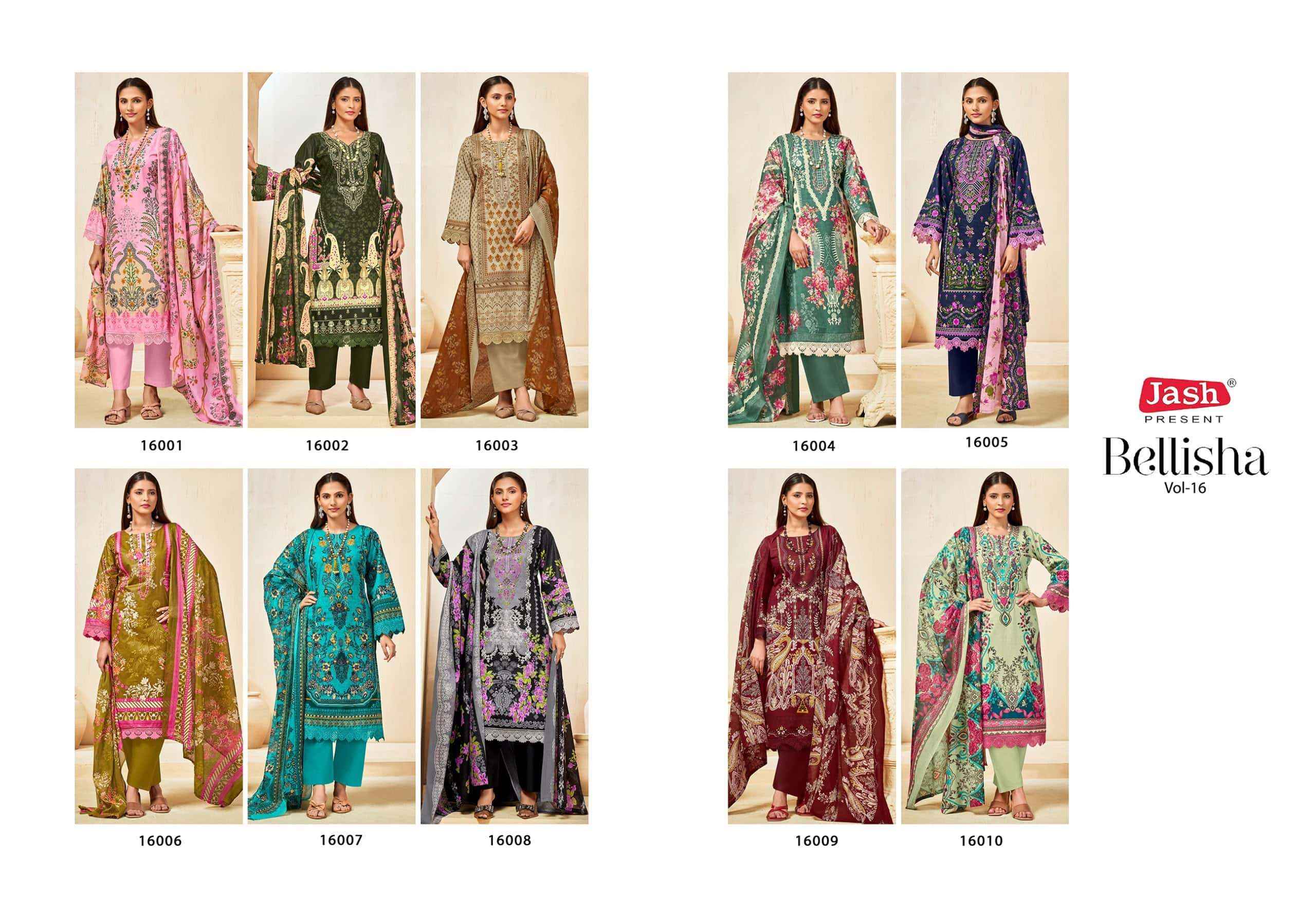 Jash Bellisha Vol 16 Pakistani Print Cotton Salwar Kameez _ Wholesale Price ( 10 Pcs Catalog )