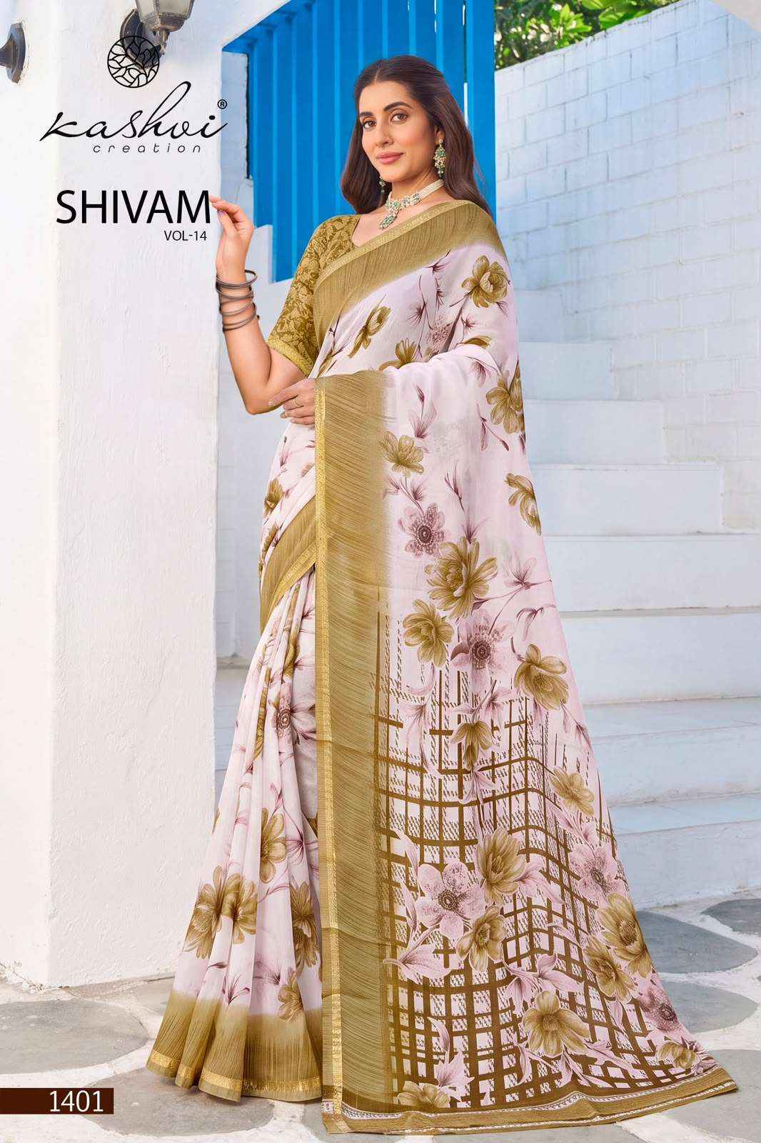 Kashvi Creation Shivam Vol 14 Daily Wear Moss Saree Set _ Surat Wholesale Market Price ( 8 Pcs Catalog )