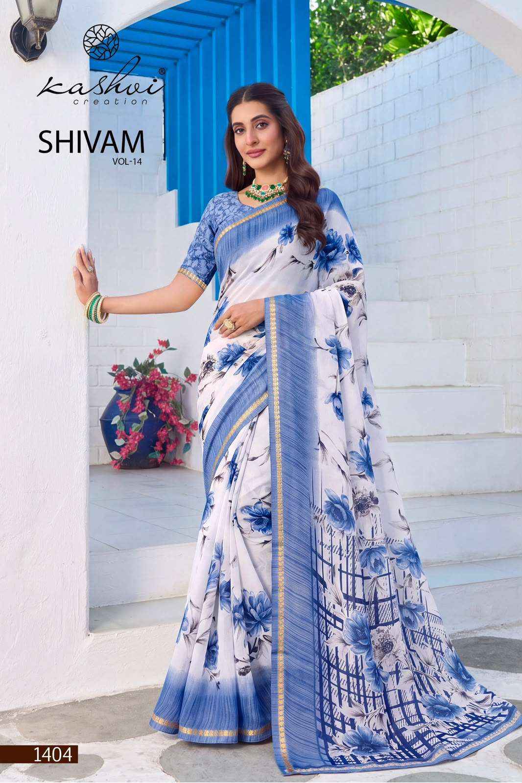 Kashvi Creation Shivam Vol 14 Daily Wear Moss Saree Set _ Surat Wholesale Market Price ( 8 Pcs Catalog )