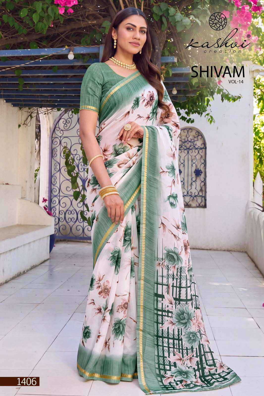 Kashvi Creation Shivam Vol 14 Daily Wear Moss Saree Set _ Surat Wholesale Market Price ( 8 Pcs Catalog )