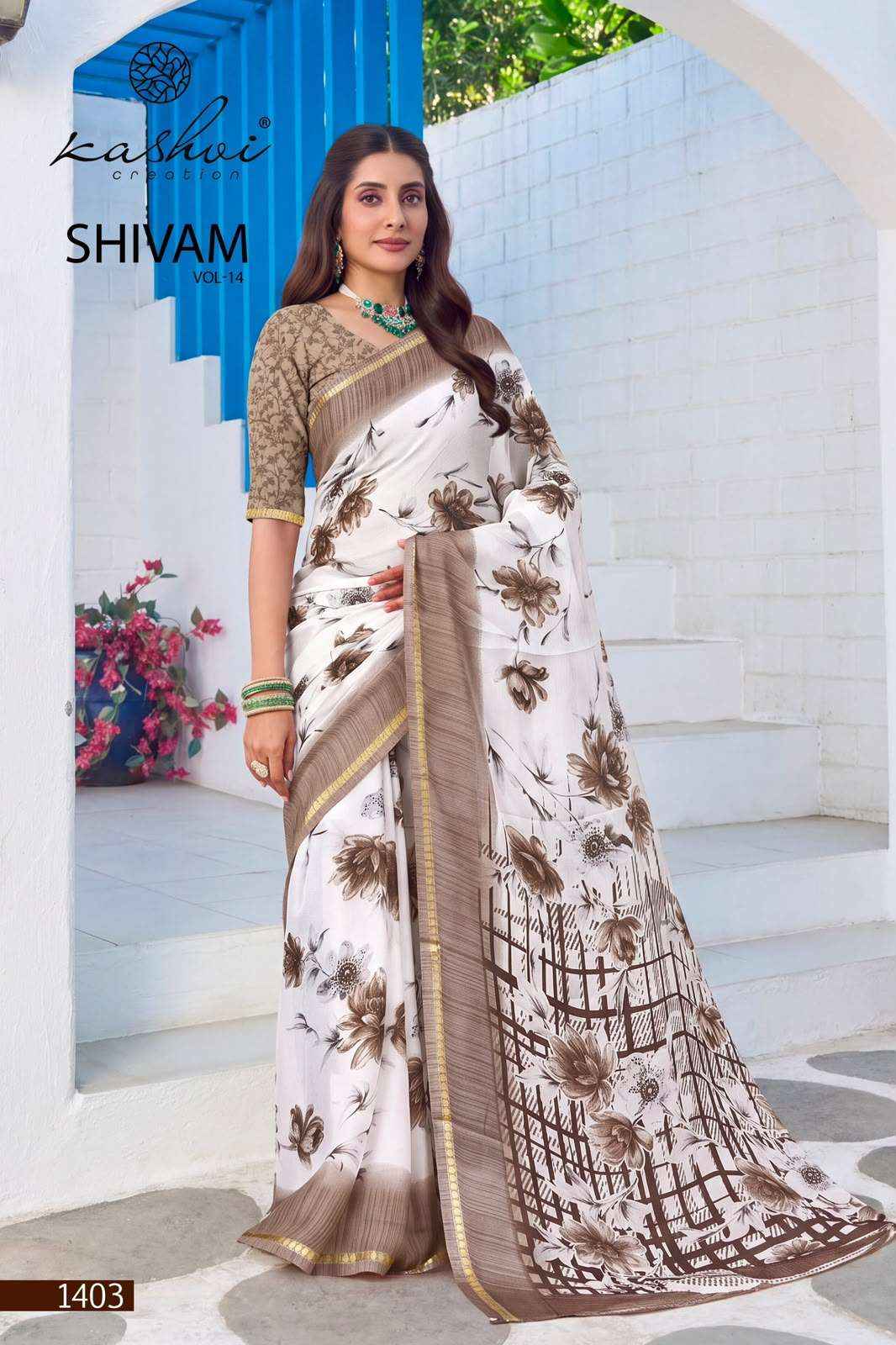 Kashvi Creation Shivam Vol 14 Daily Wear Moss Saree Set _ Surat Wholesale Market Price ( 8 Pcs Catalog )