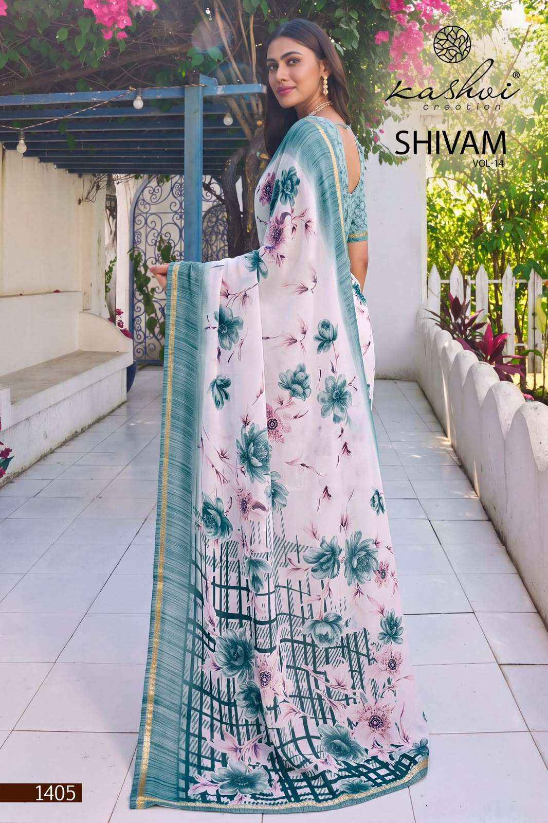 Kashvi Creation Shivam Vol 14 Daily Wear Moss Saree Set _ Surat Wholesale Market Price ( 8 Pcs Catalog )