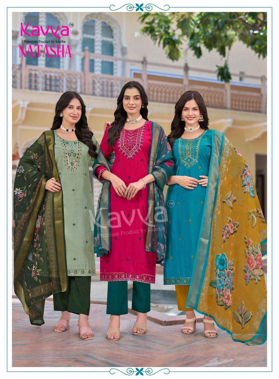 Kavya Natasha Vol 10 Fancy Silk Readymade 3 Piece Pair Set _ Surat Wholesale Market Price ( 10 Pcs Catalog )