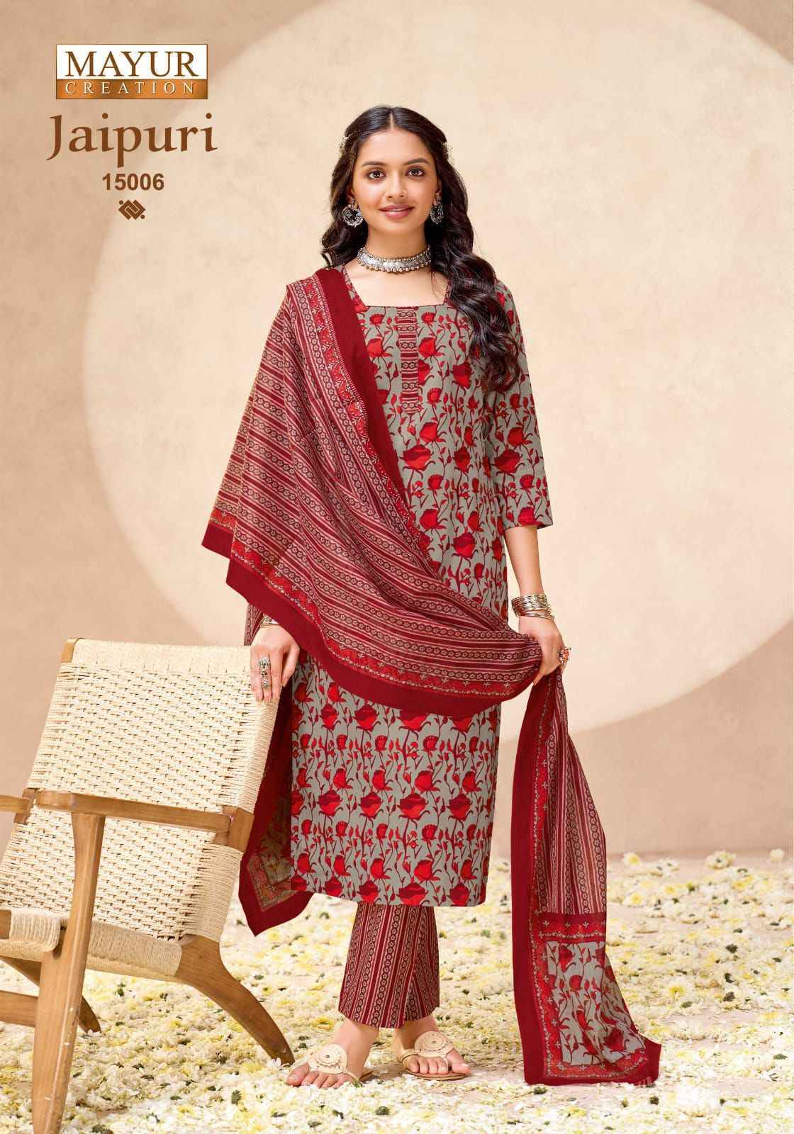Mayur Creation Jaipuri Vol 15 Readymade Cotton Dress _ Surat Wholesale Market Price ( 10 Pcs Catalog )