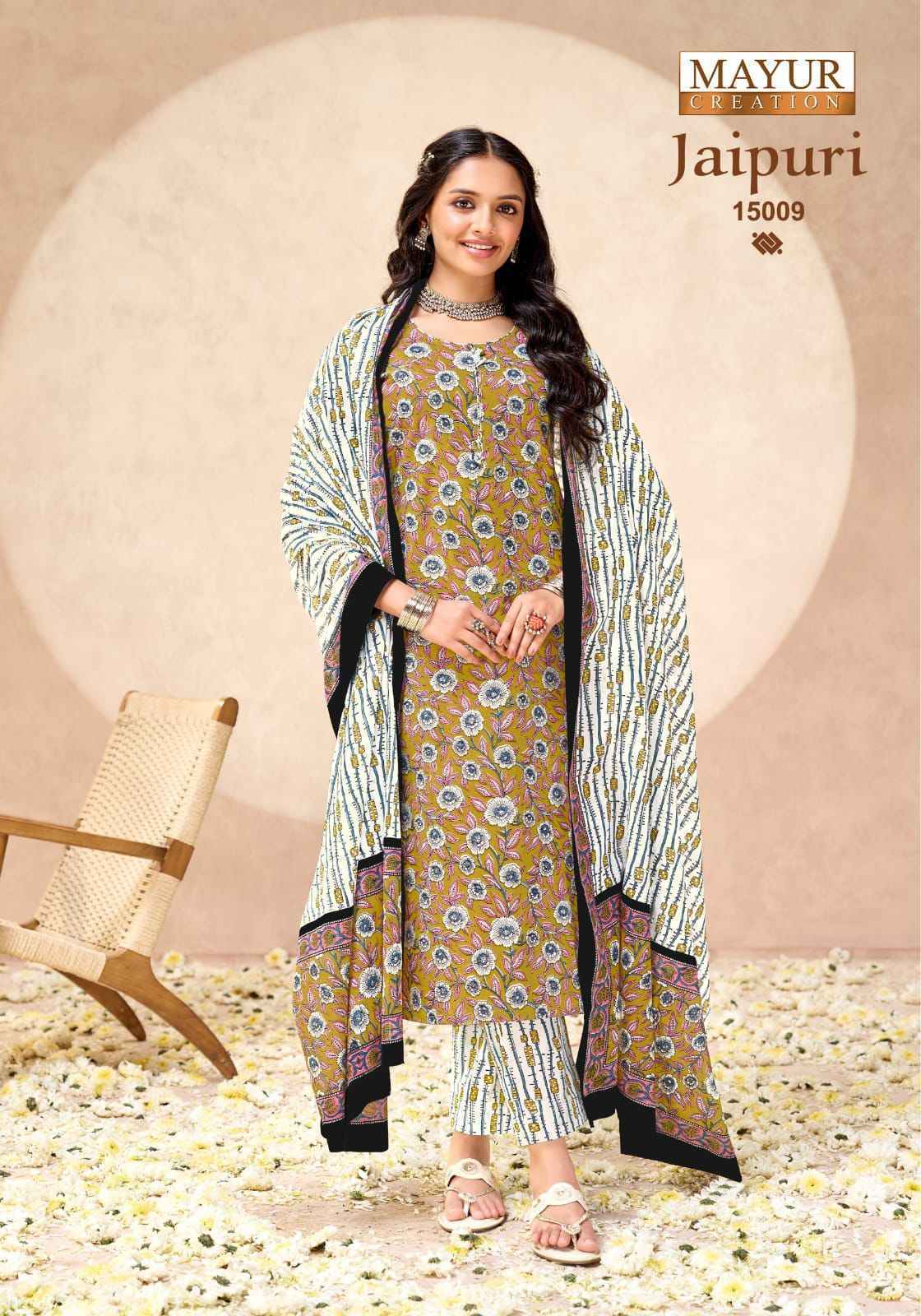 Mayur Creation Jaipuri Vol 15 Readymade Cotton Dress _ Surat Wholesale Market Price ( 10 Pcs Catalog )