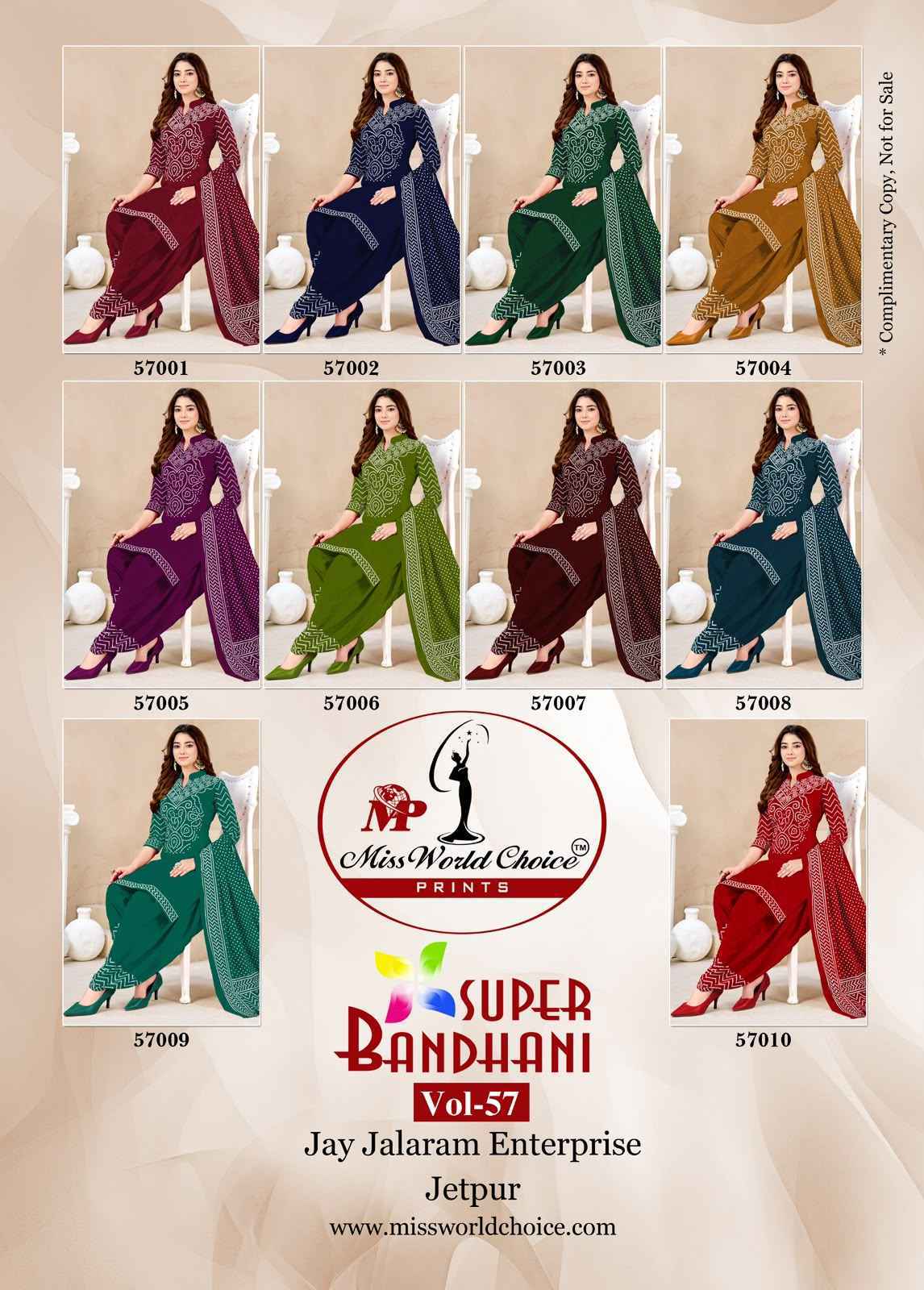 Miss World Choice Super Bandhani Vol 57 Cotton Unstitched Suit (10 Pcs Set)
