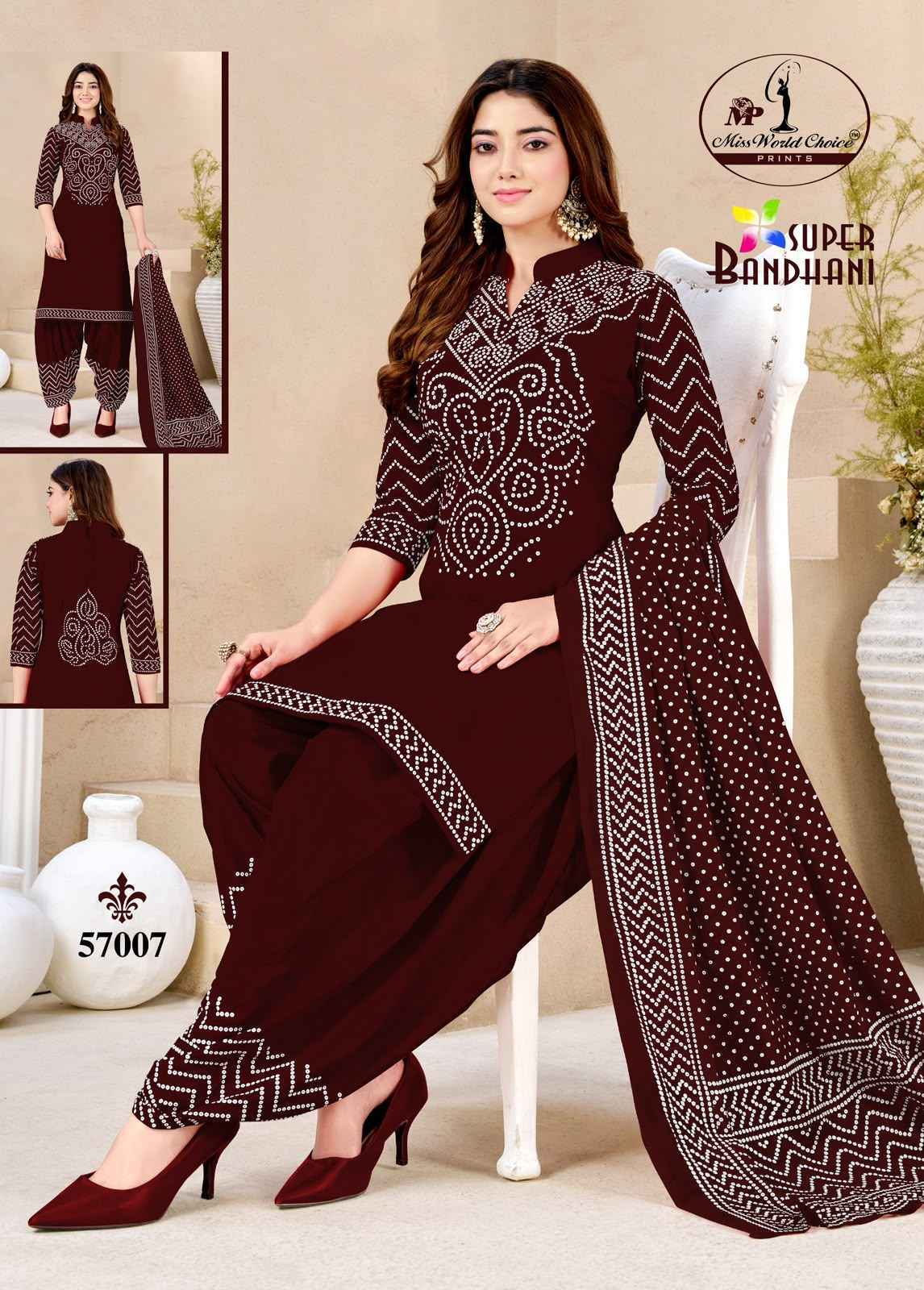 Miss World Choice Super Bandhani Vol 57 Cotton Unstitched Suit (10 Pcs Set)