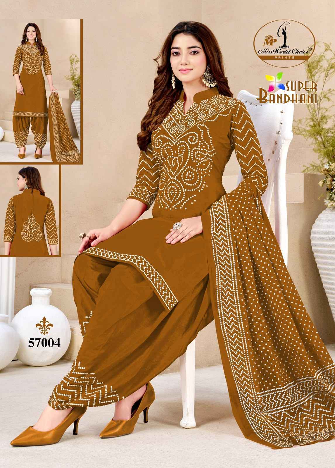 Miss World Choice Super Bandhani Vol 57 Cotton Unstitched Suit (10 Pcs Set)