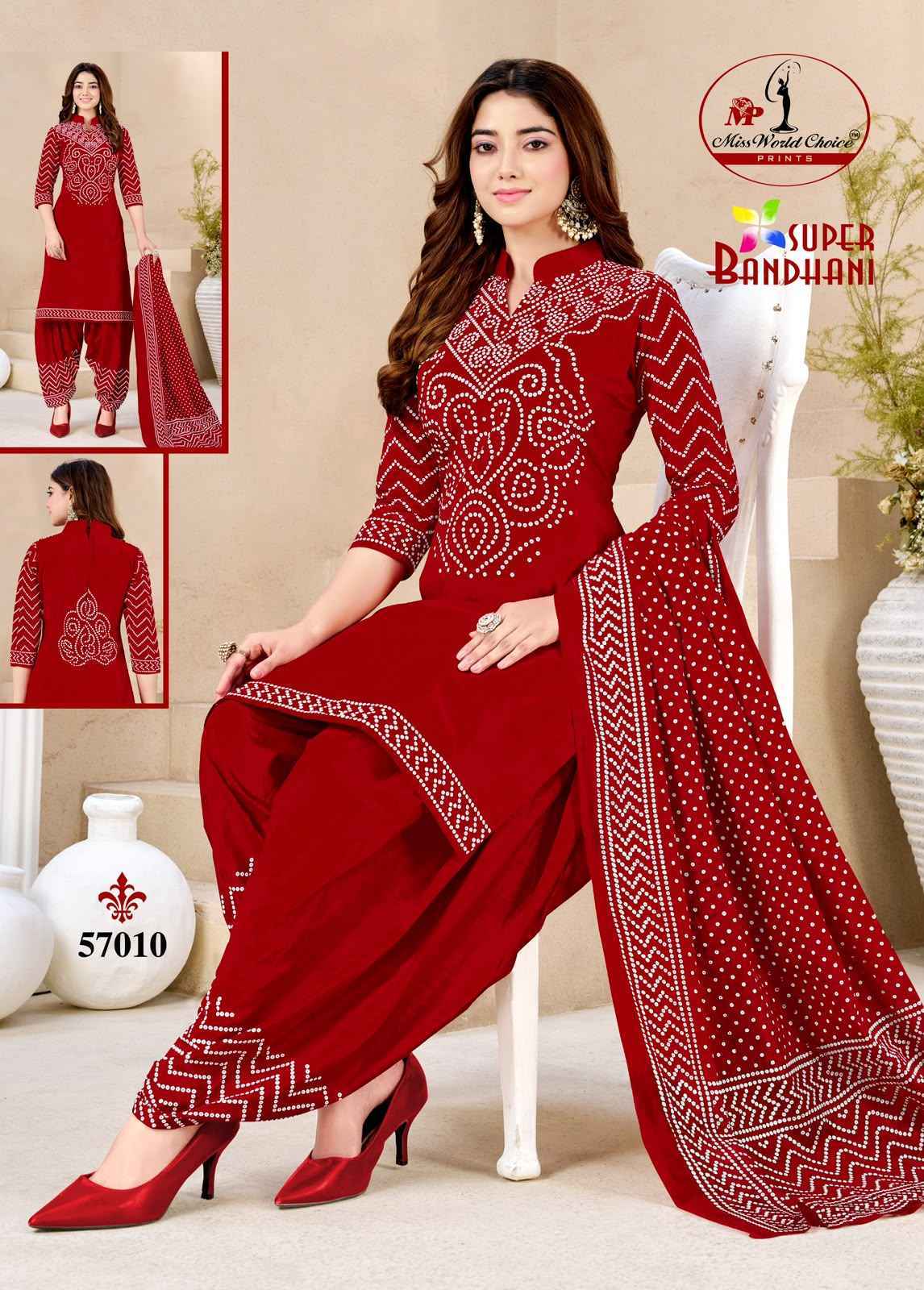 Miss World Choice Super Bandhani Vol 57 Cotton Unstitched Suit (10 Pcs Set)