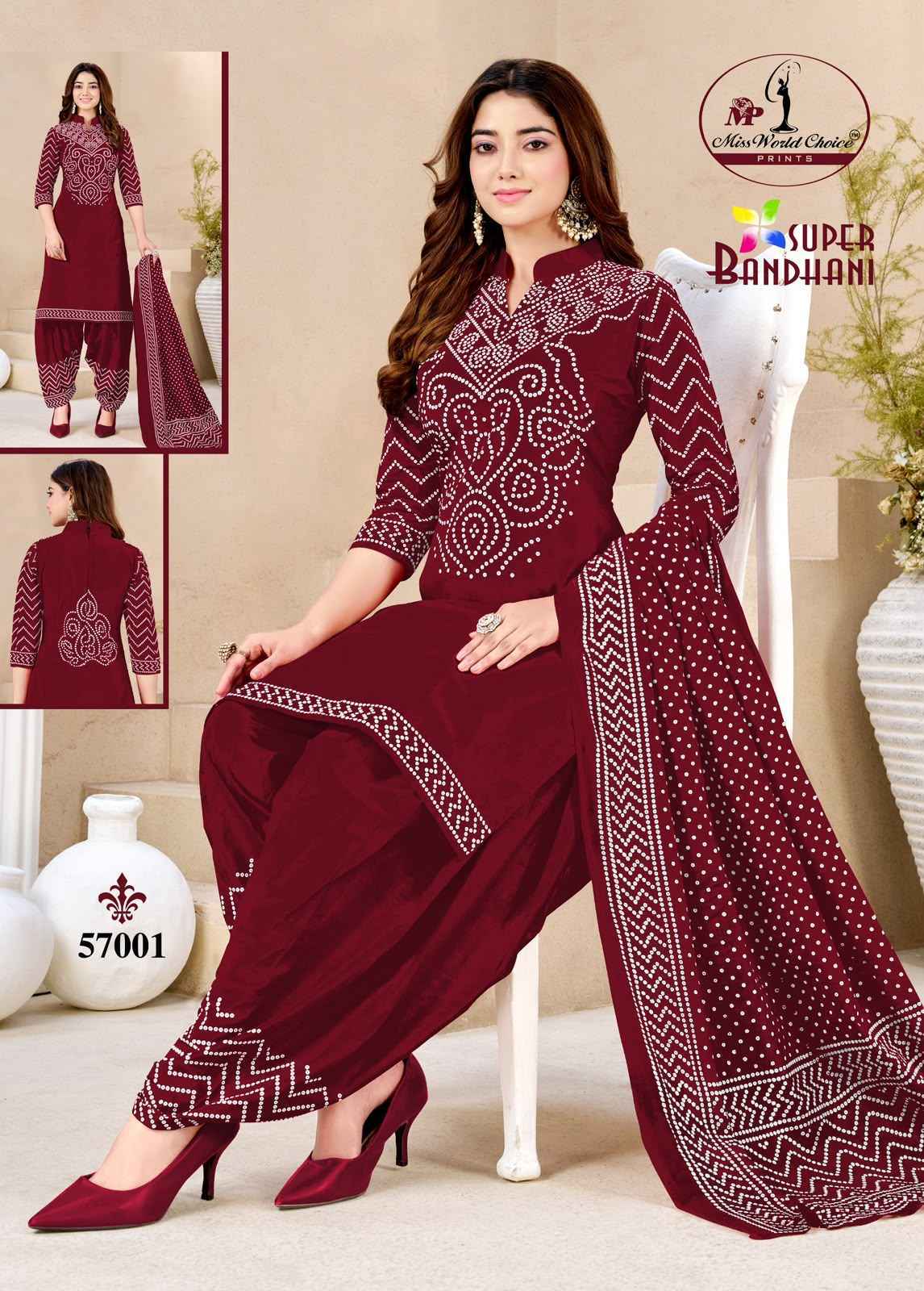Miss World Choice Super Bandhani Vol 57 Cotton Unstitched Suit (10 Pcs Set)