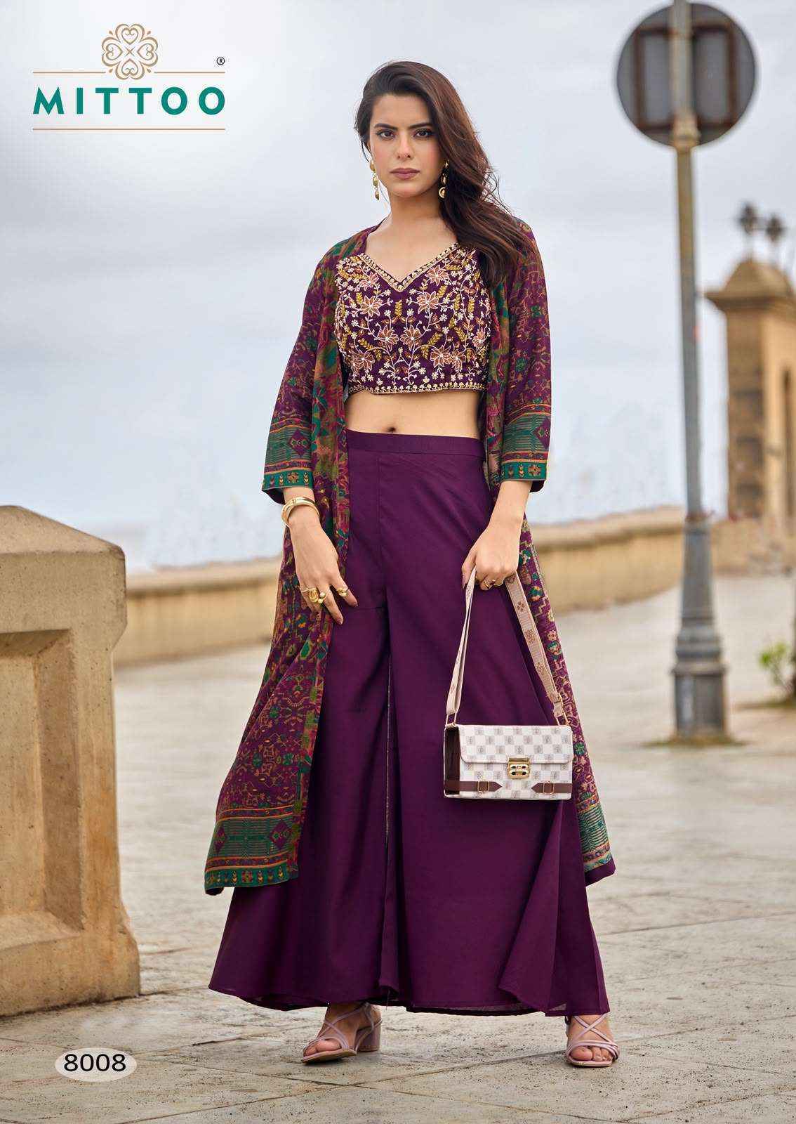 Mittoo Zubeda Vol 2 Roman Silk Weastern Top & Bottom With Shrug Suit _ Surat Wholesale Market Price ( 4 Pcs Catalog )