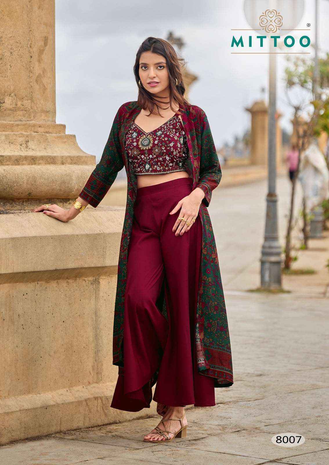 Mittoo Zubeda Vol 2 Roman Silk Weastern Top & Bottom With Shrug Suit _ Surat Wholesale Market Price ( 4 Pcs Catalog )