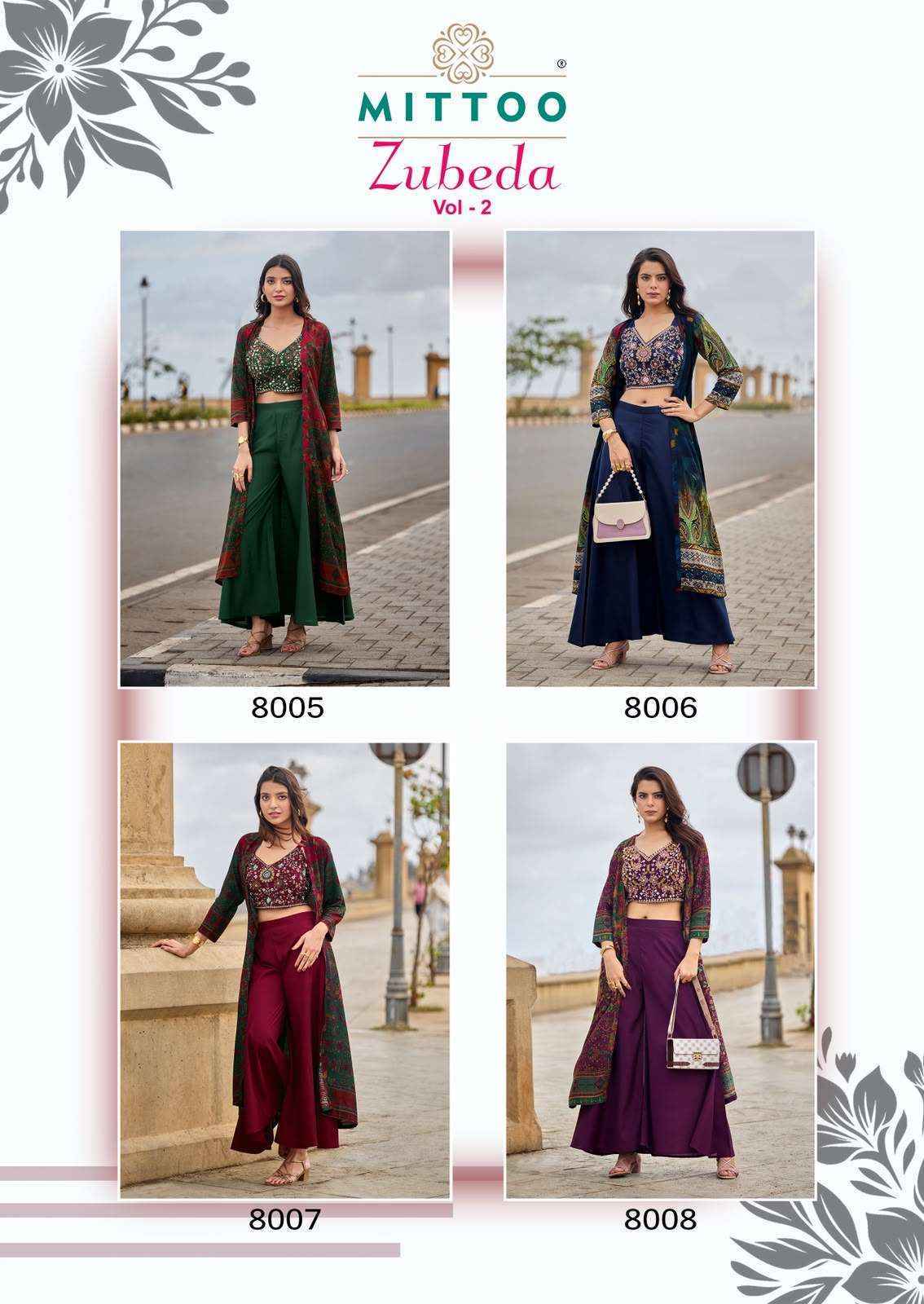 Mittoo Zubeda Vol 2 Roman Silk Weastern Top & Bottom With Shrug Suit _ Surat Wholesale Market Price ( 4 Pcs Catalog )
