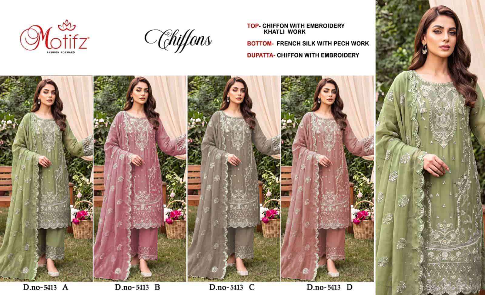 Motifz D 5413 Abcd Pakistani Designer Salwar Kameez _ Surat Wholesale Market Price ( 4 Pcs Catalog )
