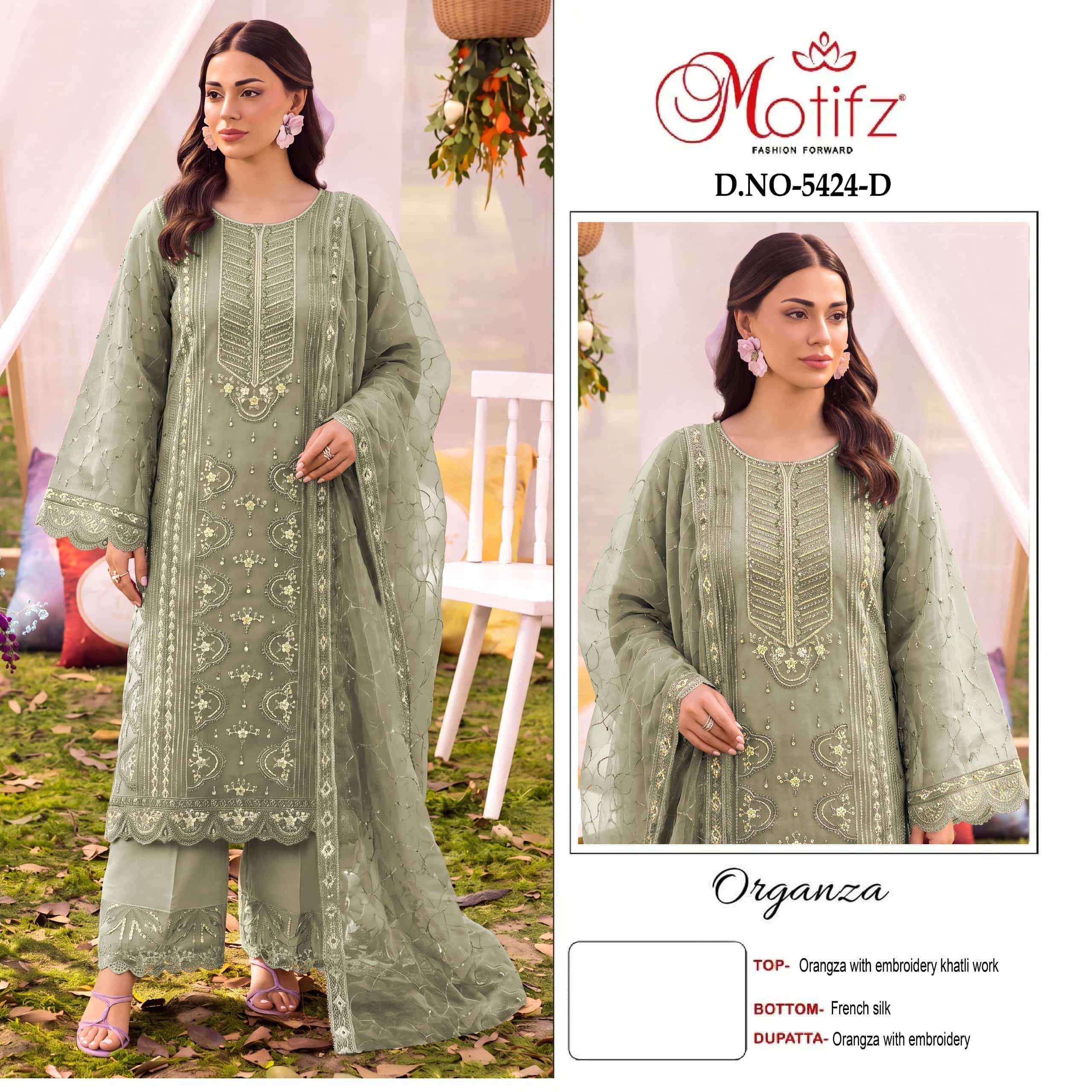 Motifz D 5424 Abcd Designer Pakistani Organza Salwar Kameez _ Surat Wholesale Market Price ( 4 Pcs Catalog )