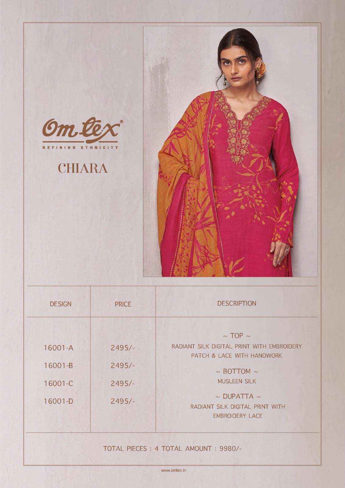 Omtex Chiara Fancy Silk Premium Designs Salwar Kameez _ Surat Wholesale Market Price ( 4 Pcs Catalog )