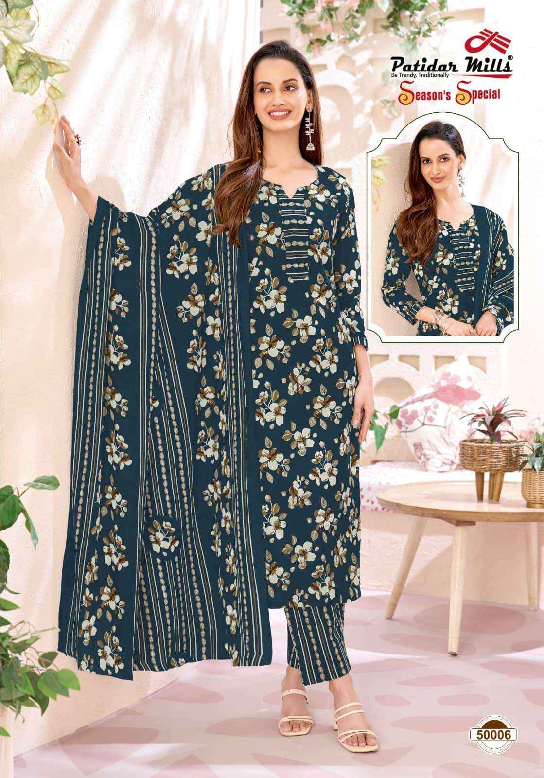 Patidar Mills Seasons Special Vol 50 Pure Cotton Salwar Suit _ Wholesale Surat Market Price ( 10 Pcs Catalog )
