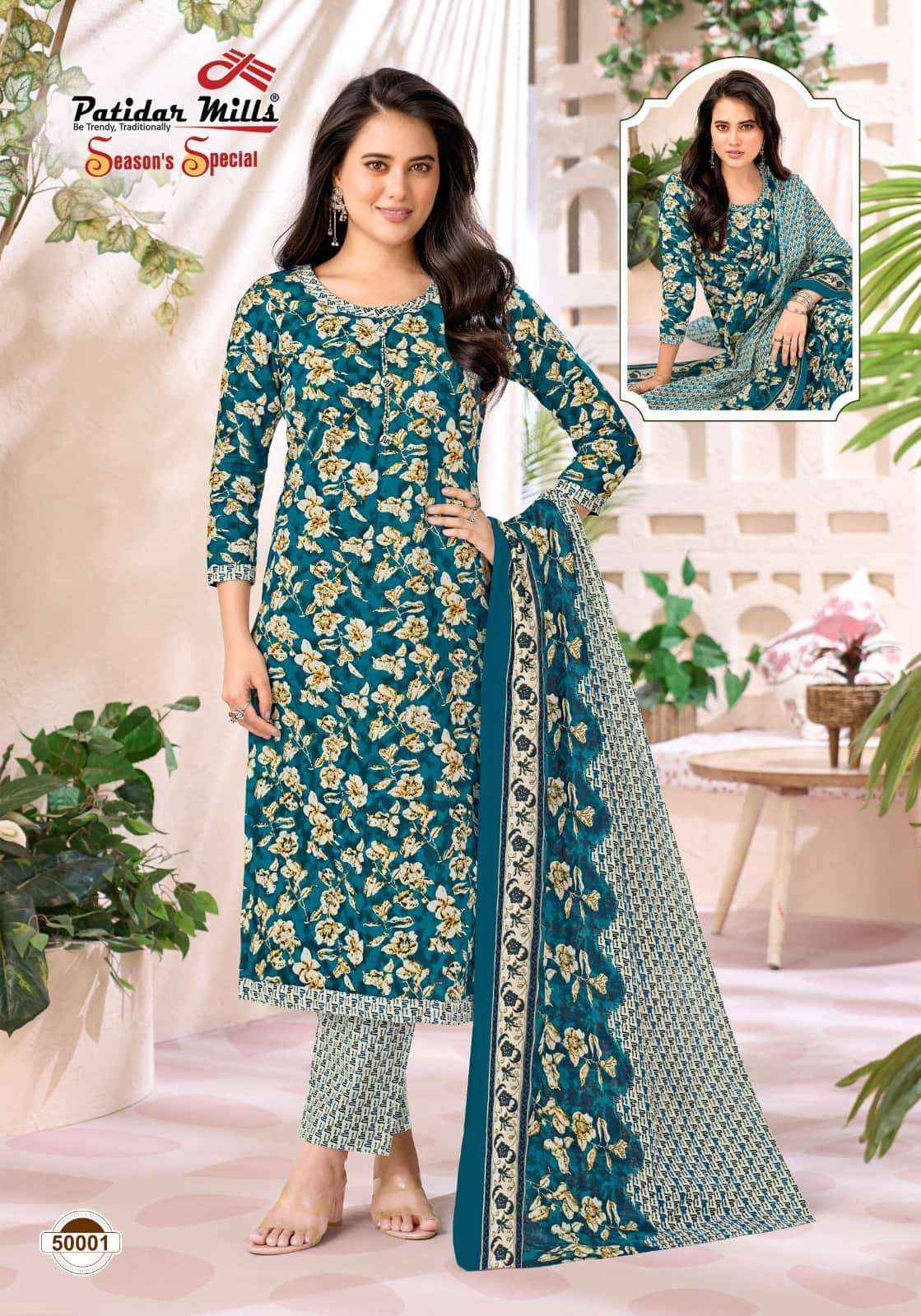 Patidar Mills Seasons Special Vol 50 Pure Cotton Salwar Suit _ Wholesale Surat Market Price ( 10 Pcs Catalog )