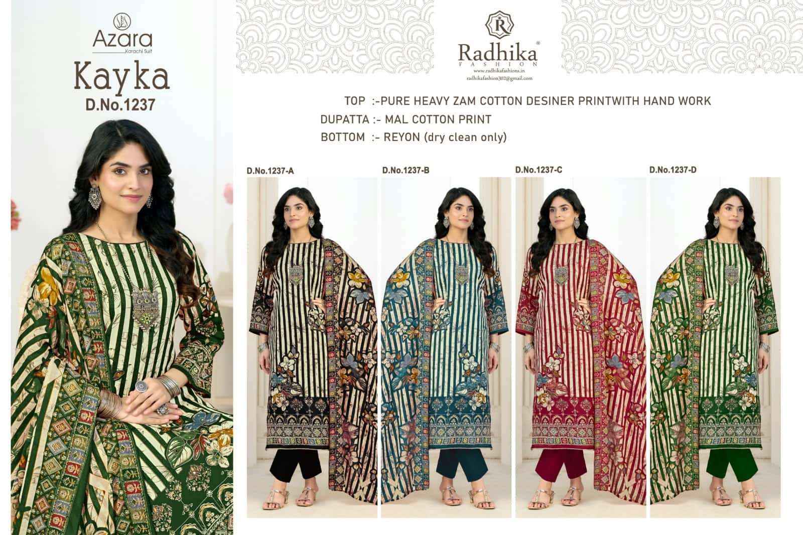 Radhika Azara Kayka 1237 Designer Printed Fancy Cotton Salwar Kameez _ Surat Wholesale Market Price ( 4 Pcs Catalog )