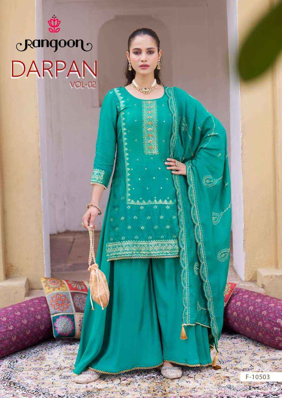 Rangoon Darpan Vol 2 Partywear Designer Gharara Suit  _ Surat Wholesale Market Price ( 4 Pcs Catalog )