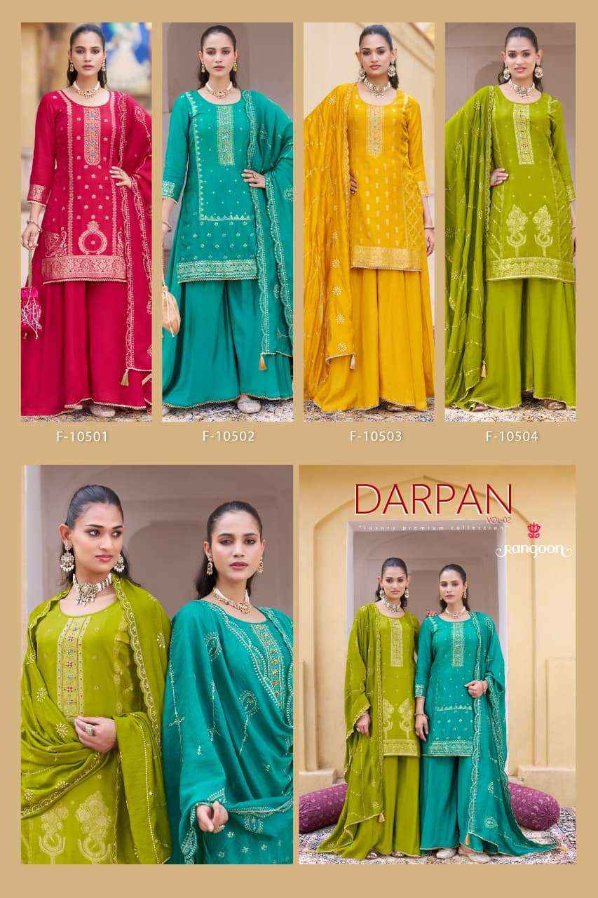 Rangoon Darpan Vol 2 Partywear Designer Gharara Suit  _ Surat Wholesale Market Price ( 4 Pcs Catalog )