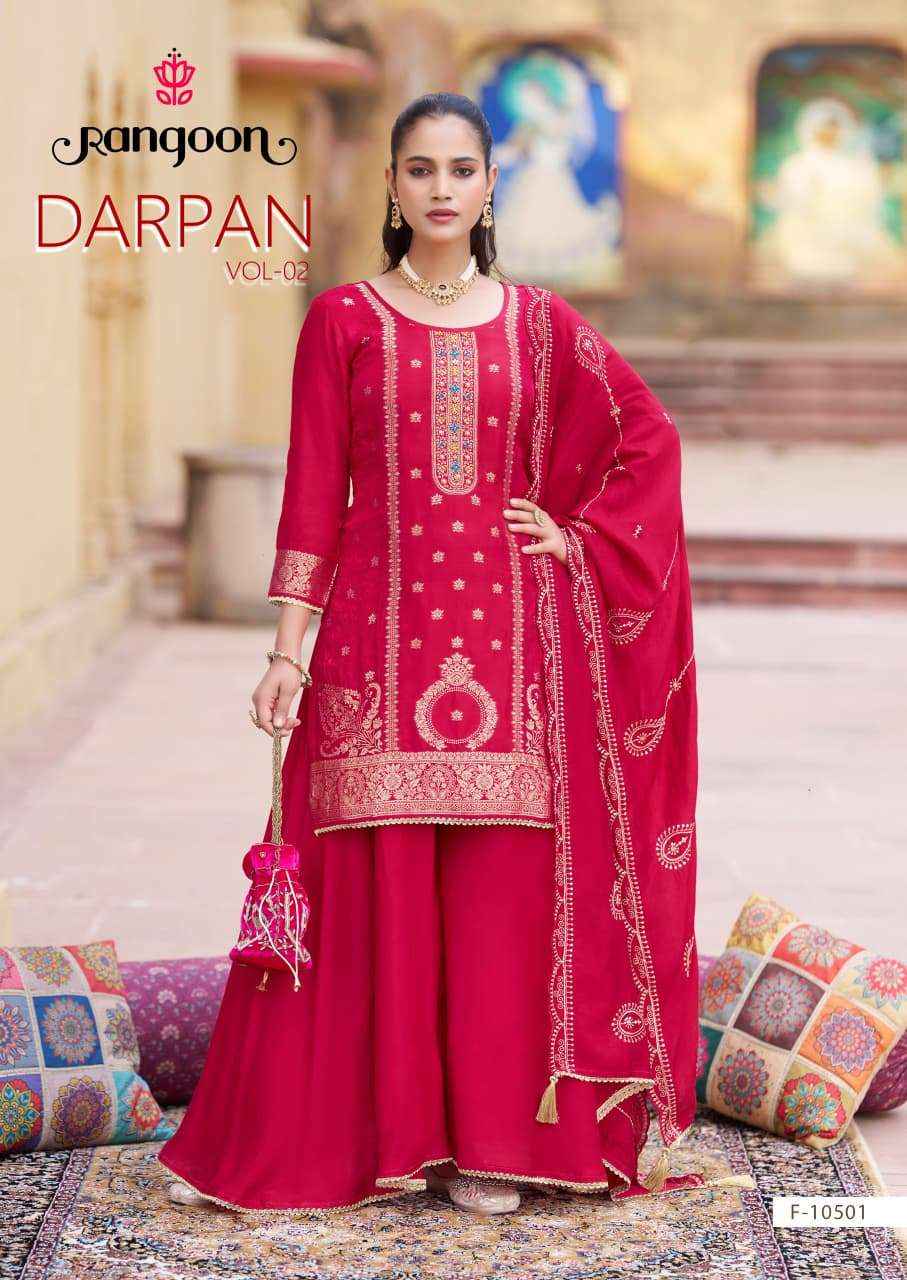Rangoon Darpan Vol 2 Partywear Designer Gharara Suit  _ Surat Wholesale Market Price ( 4 Pcs Catalog )