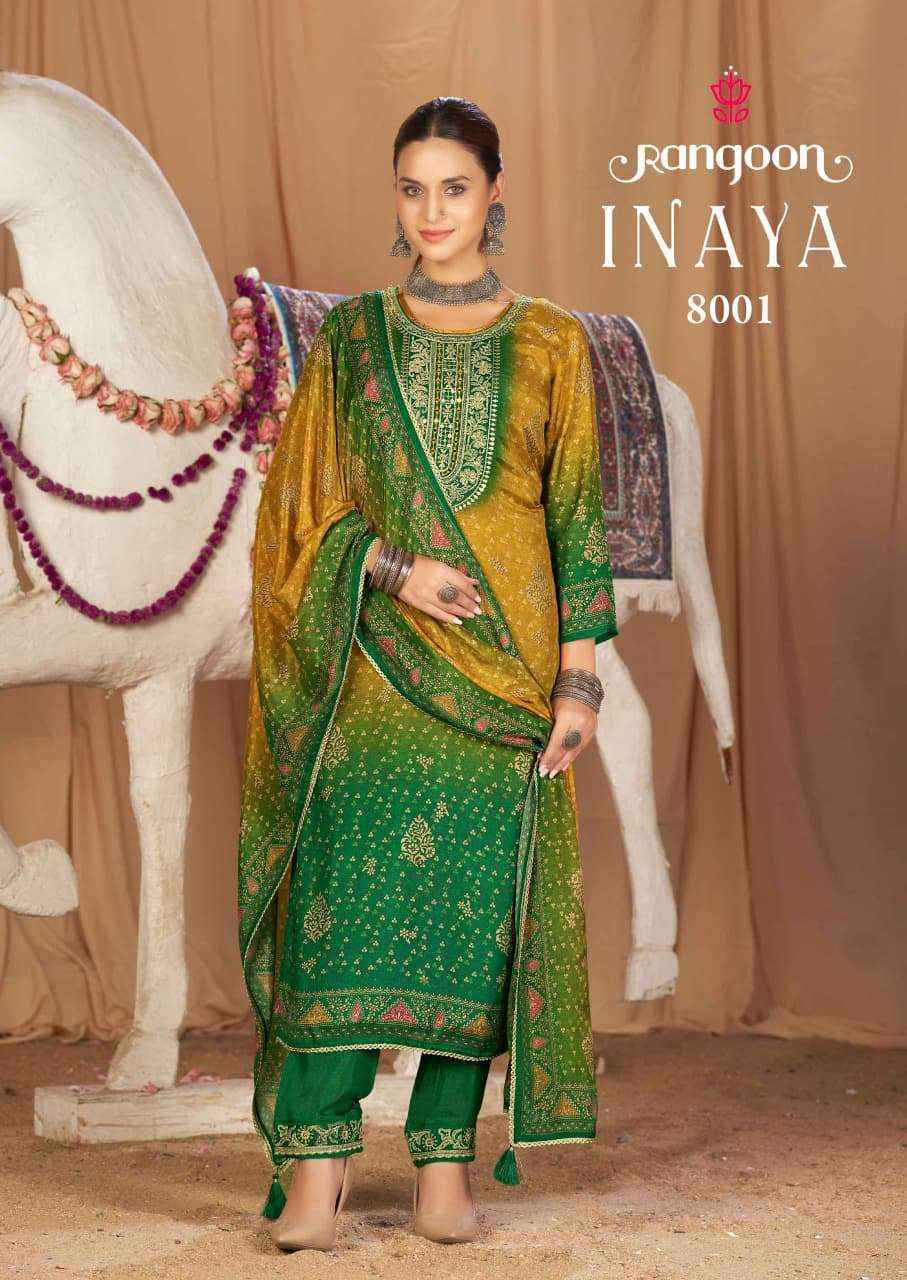 Rangoon Inaya Pure Muslin Readymade 3 Pec Suit _ Surat Wholesale Market Price ( 4 Pcs Catalog )