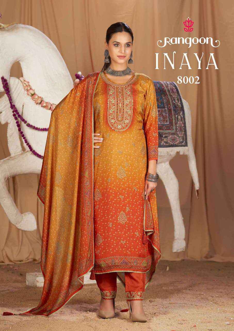 Rangoon Inaya Pure Muslin Readymade 3 Pec Suit _ Surat Wholesale Market Price ( 4 Pcs Catalog )