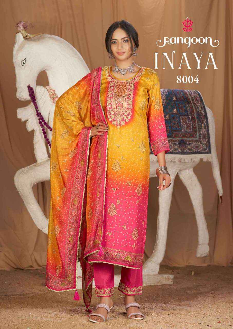 Rangoon Inaya Pure Muslin Readymade 3 Pec Suit _ Surat Wholesale Market Price ( 4 Pcs Catalog )