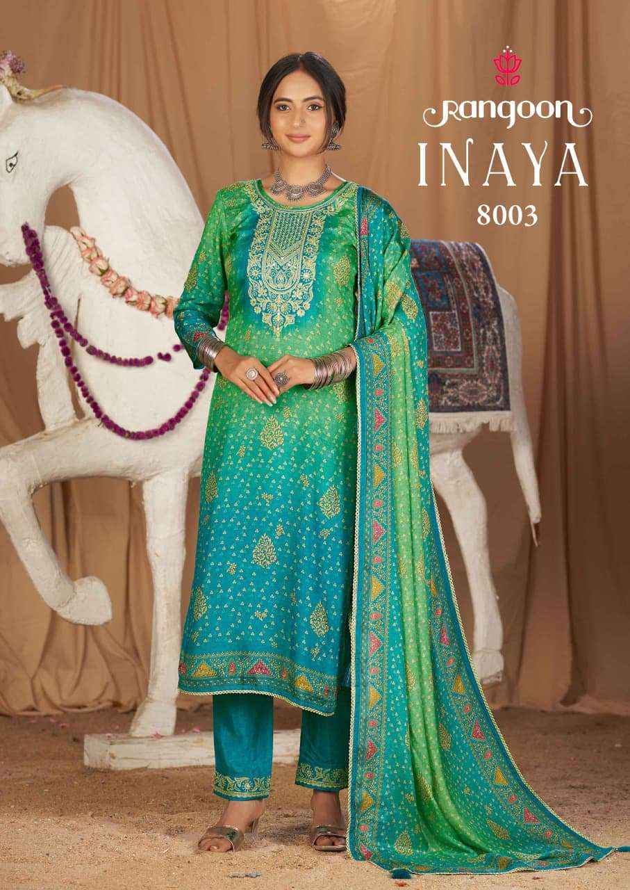 Rangoon Inaya Pure Muslin Readymade 3 Pec Suit _ Surat Wholesale Market Price ( 4 Pcs Catalog )