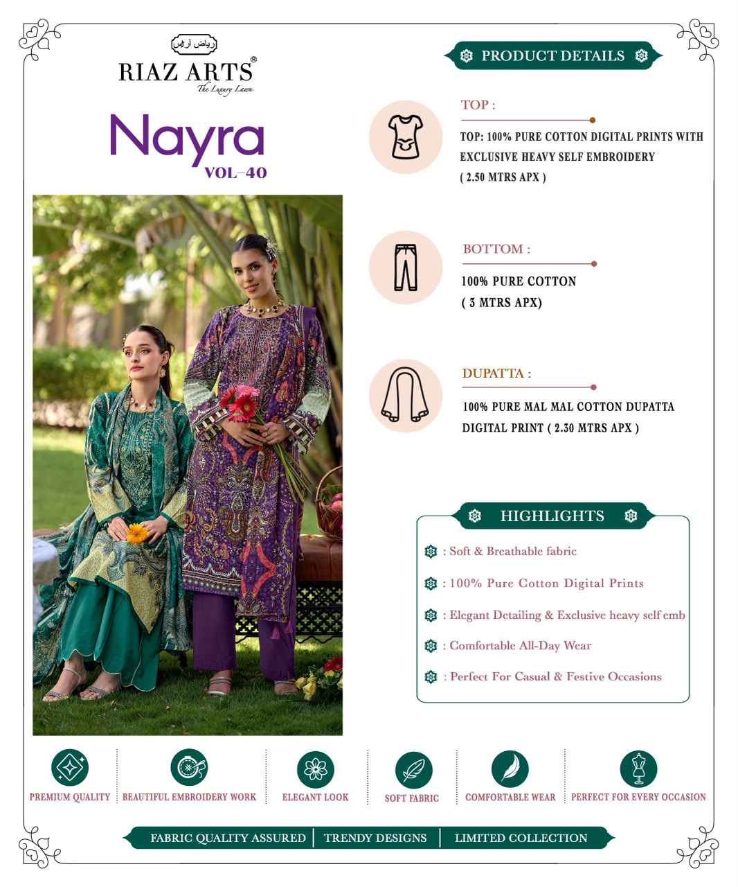 Riaz Arts Nayra Vol 40 Cotton Suits Price | Surat Wholesale Market