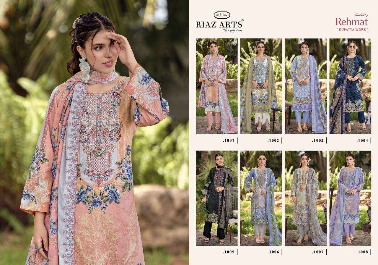 RIAZ ARTS REHMAT LAWN COTTON PRINT WITH HEAVY EMBROIDERY WORK SUIT _ SURAT WHOLESALE MARKET PRICE ( 6 PCS CATALOG )