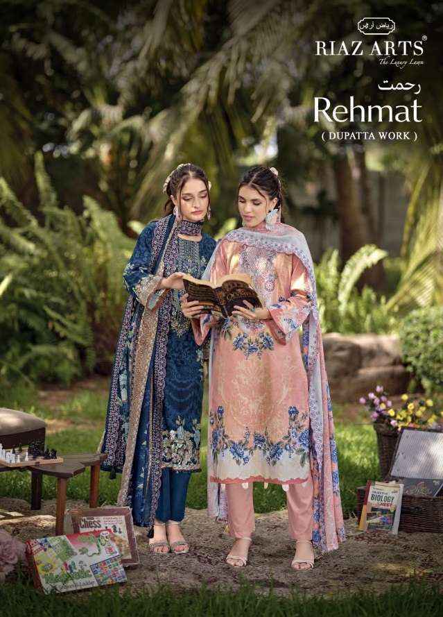 RIAZ ARTS REHMAT LAWN COTTON PRINT WITH HEAVY EMBROIDERY WORK SUIT _ SURAT WHOLESALE MARKET PRICE ( 6 PCS CATALOG )