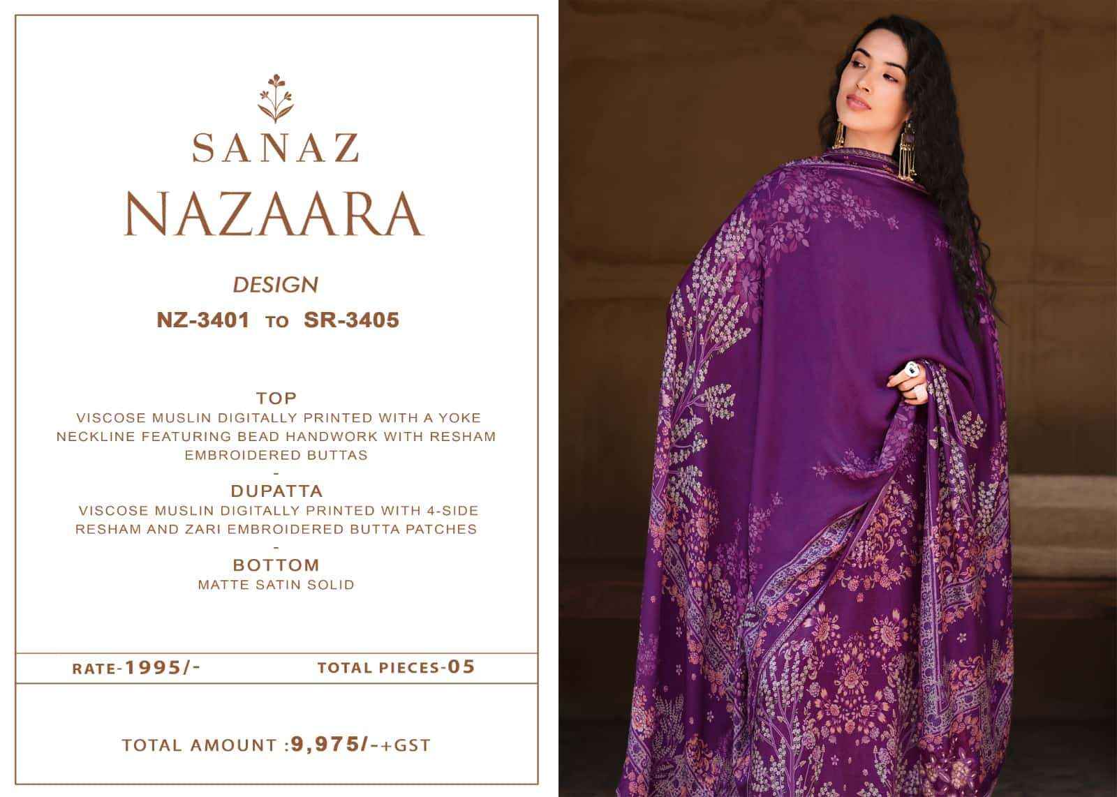 Sanaz Nazaara Digital Printed Exclusive Muslin  Salwar Suit _ Surat Wholesale Market Price ( 5 Pcs Catalog )
